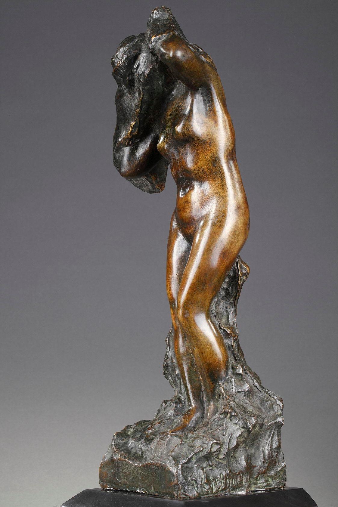 Dressing Woman - Gold Figurative Sculpture by Georges Laëthier