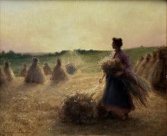 Georges Laugée "The Gleaners" French Peasant Woman Working in Field oil/canvas