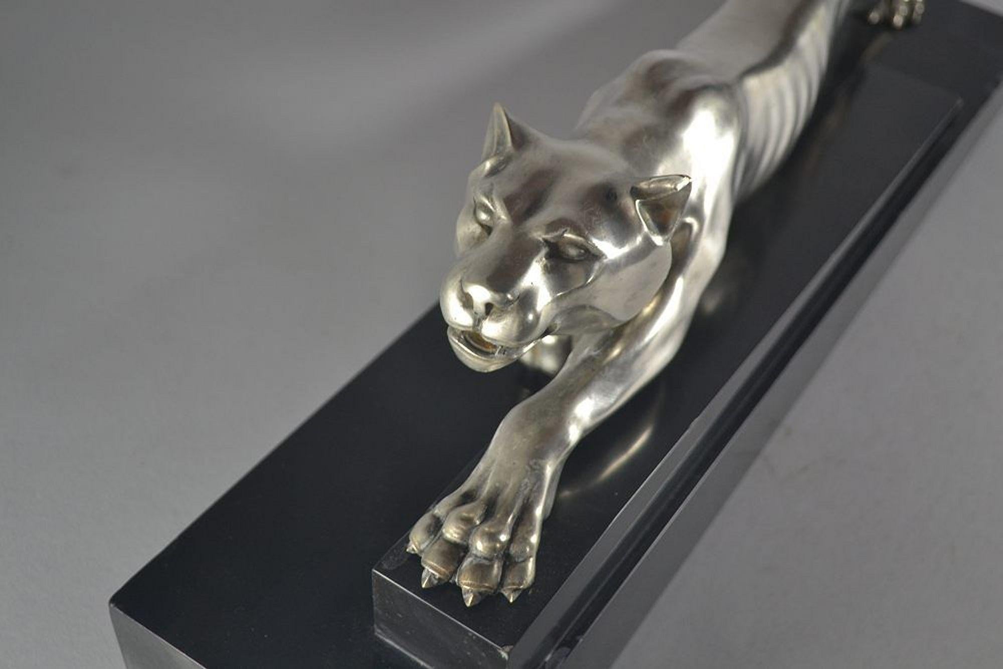 Georges Lavroff Art Deco Silver Plated Bronze Sculpture Panther 1