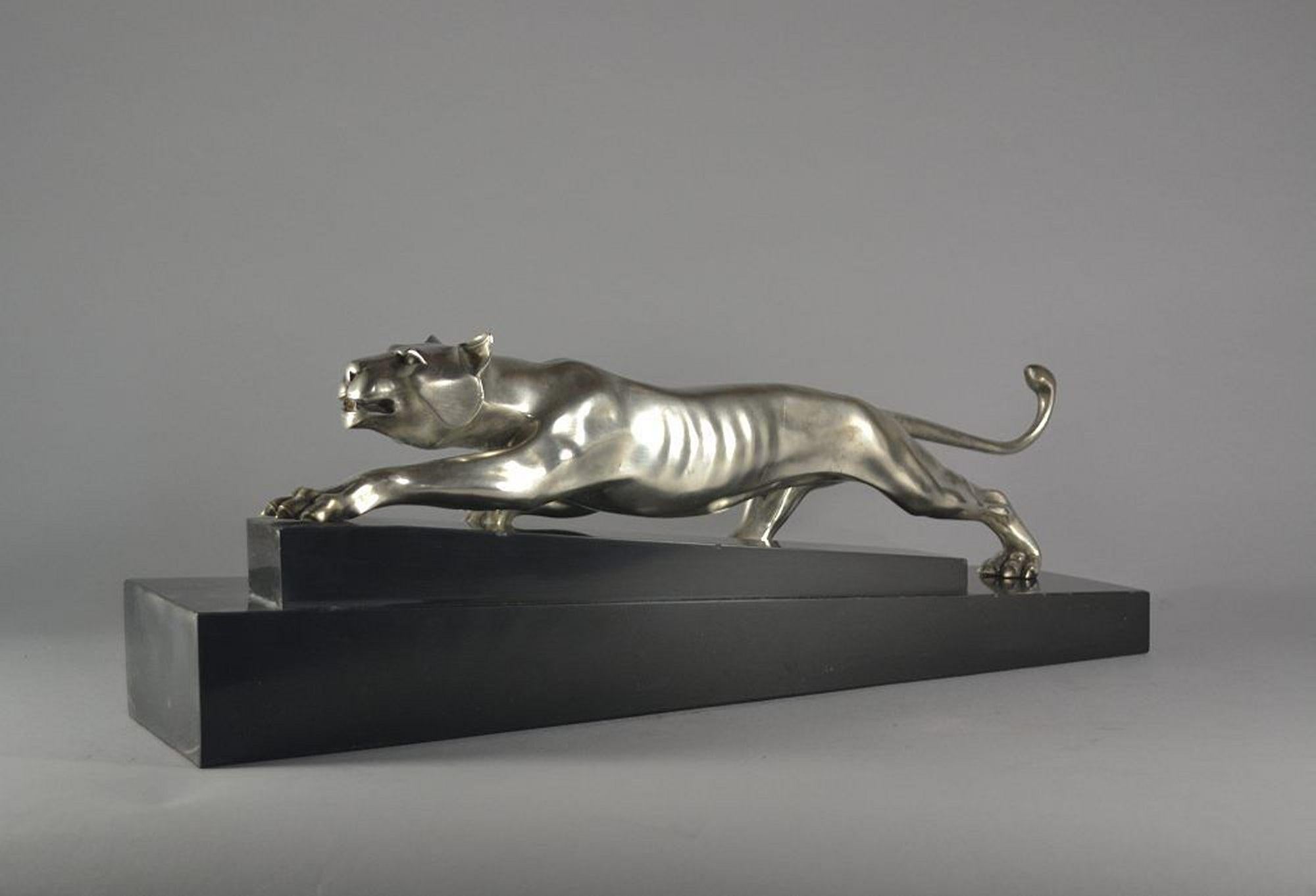 Georges Lavroff Art Deco Silver Plated Bronze Sculpture Panther 2