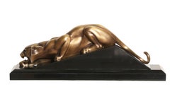 Antique Panthère à l'affût, Art Deco Bronze Sculpture by Georges Lavroff