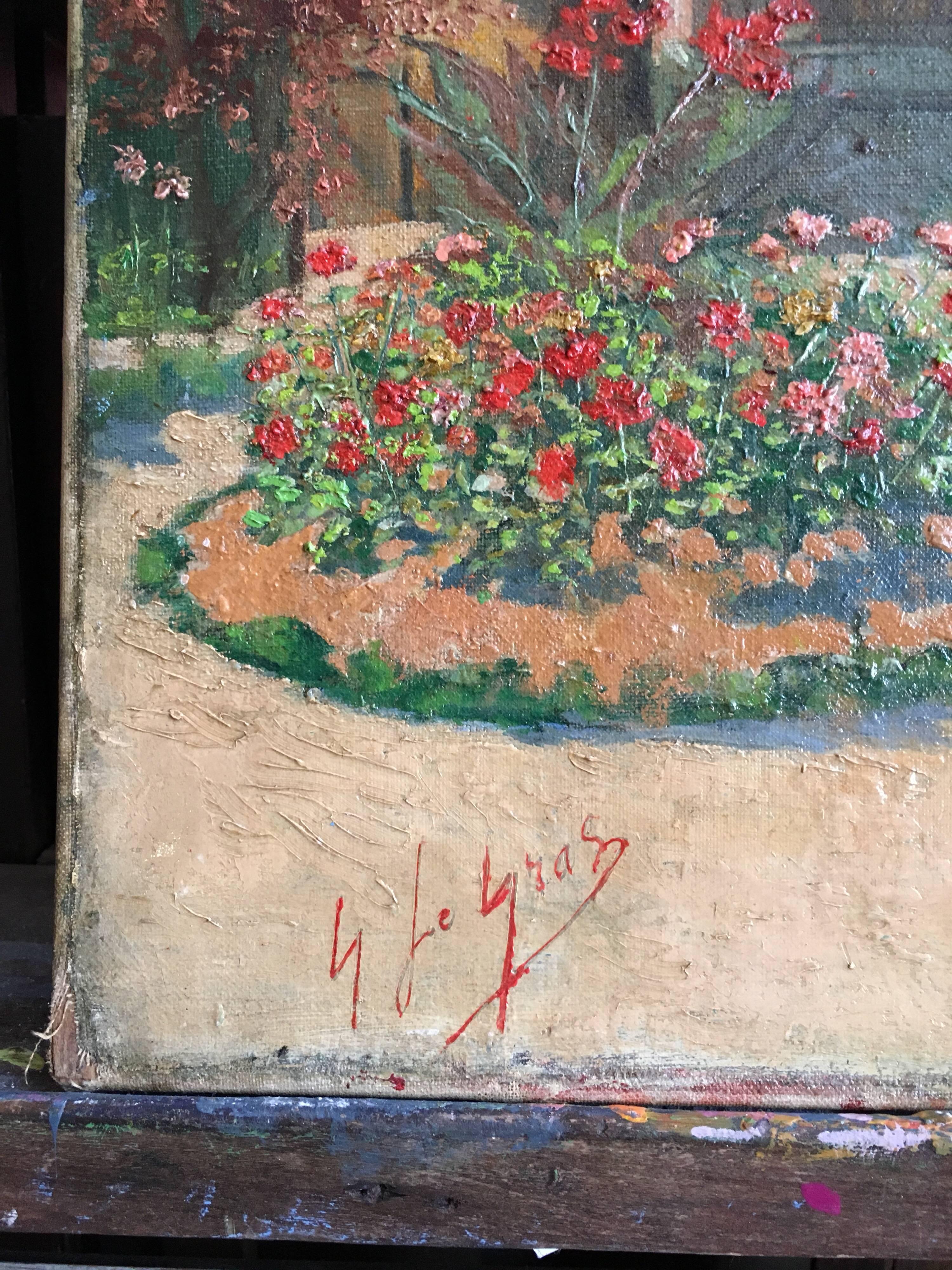 1930’s French Impressionist Oil Colourful Garden 
By Georges Le Gras, French artist, Early 20th Century
Signed by the artist on the left hand corner
Oil painting on canvas, unframed
Canvas size: 15 x 18 inches

This vibrant exterior painting of a