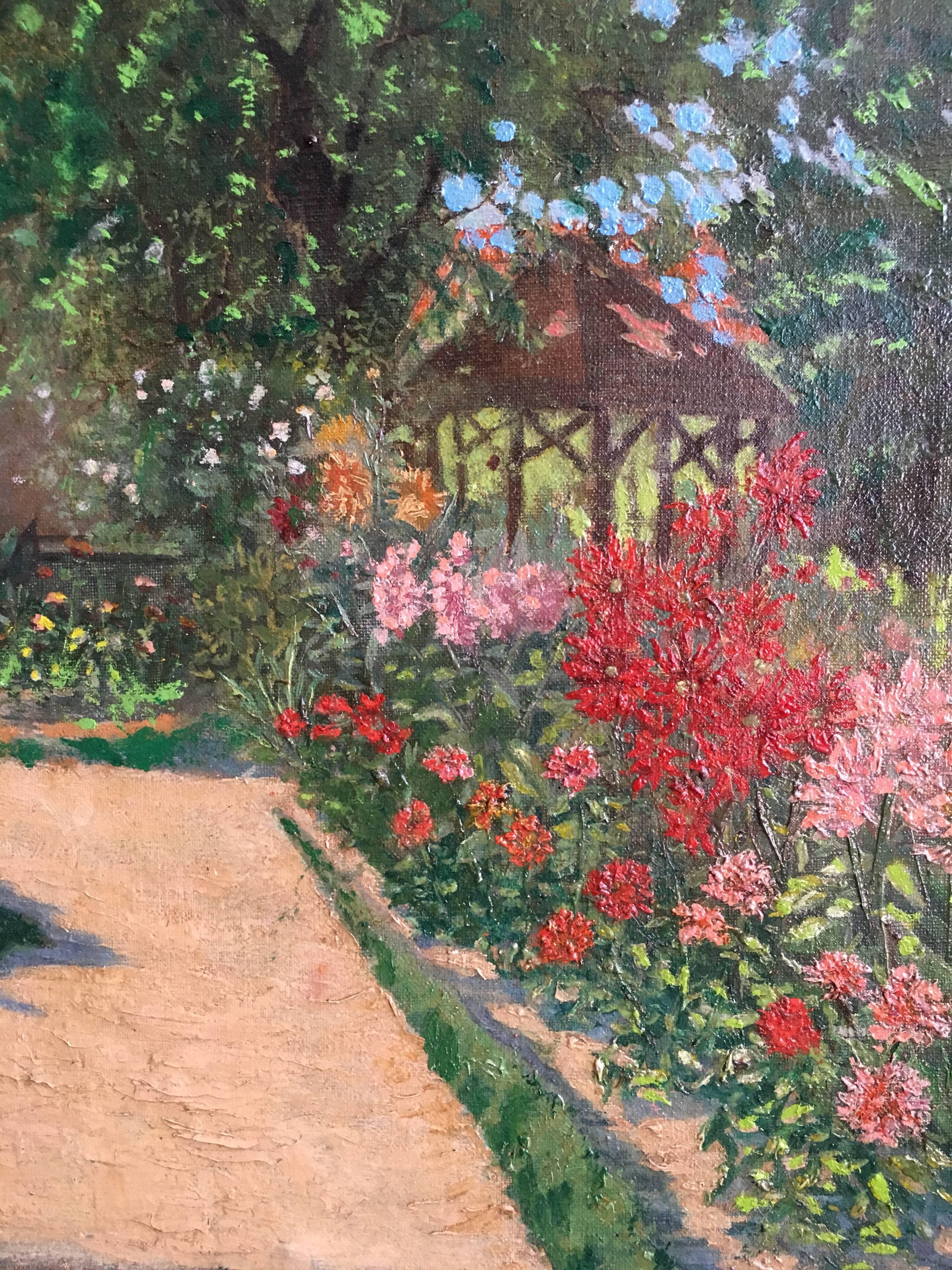 1930’s French Impressionist Oil Colourful Garden  2