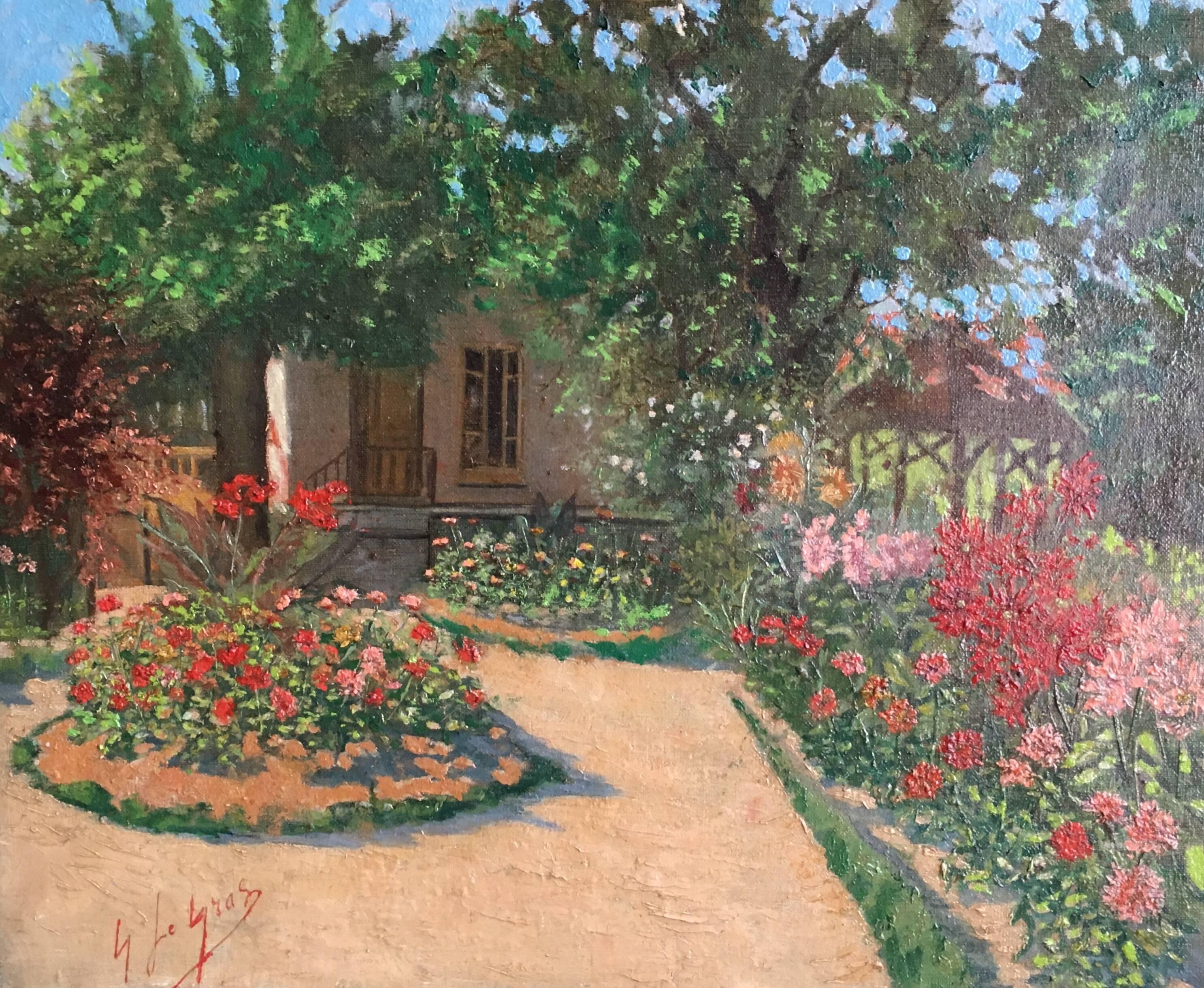 Georges Le Gras Interior Painting - 1930’s French Impressionist Oil Colourful Garden 