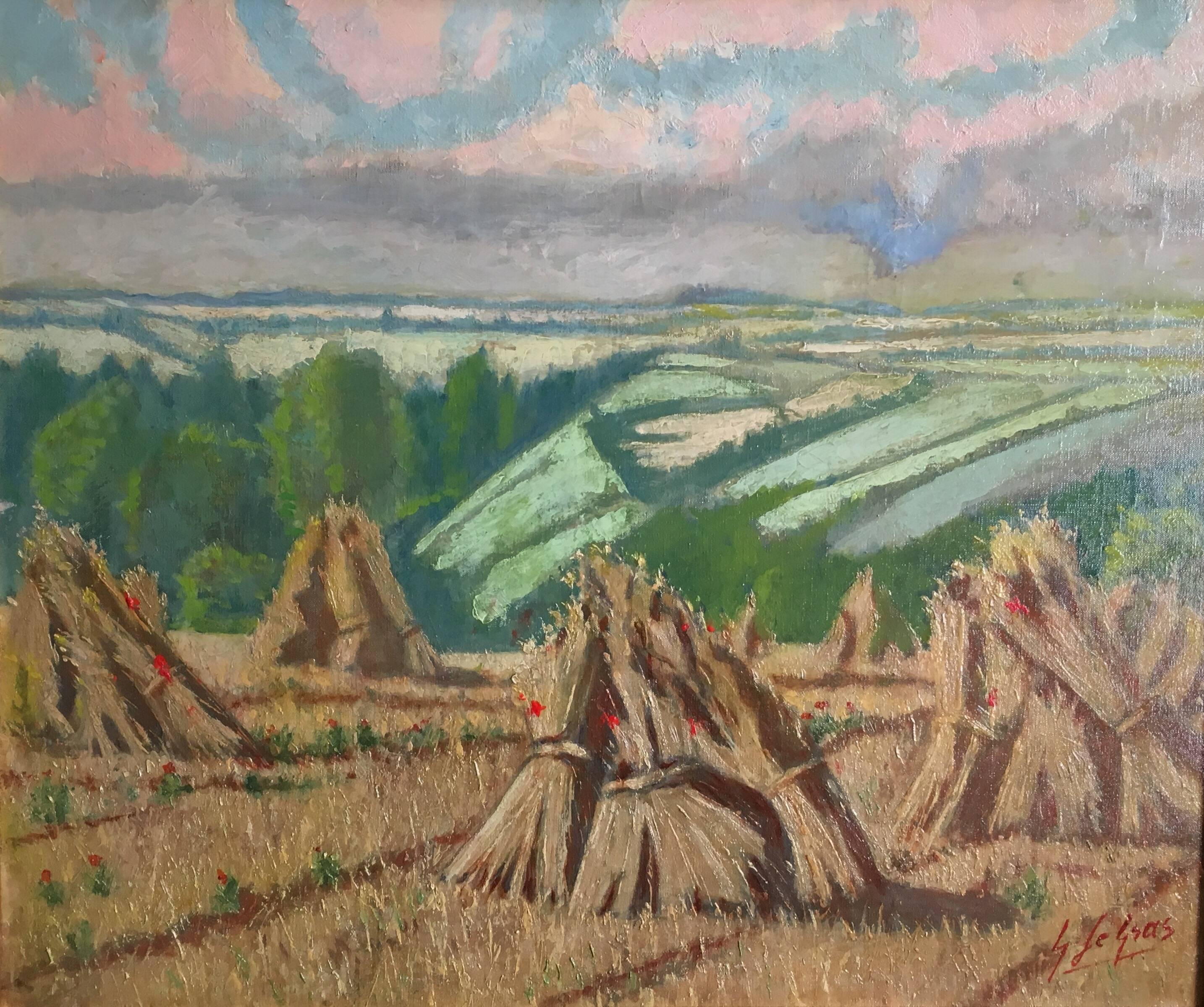 Georges Le Gras Landscape Painting - Haystacks, Landscape, French Impressionist Oil