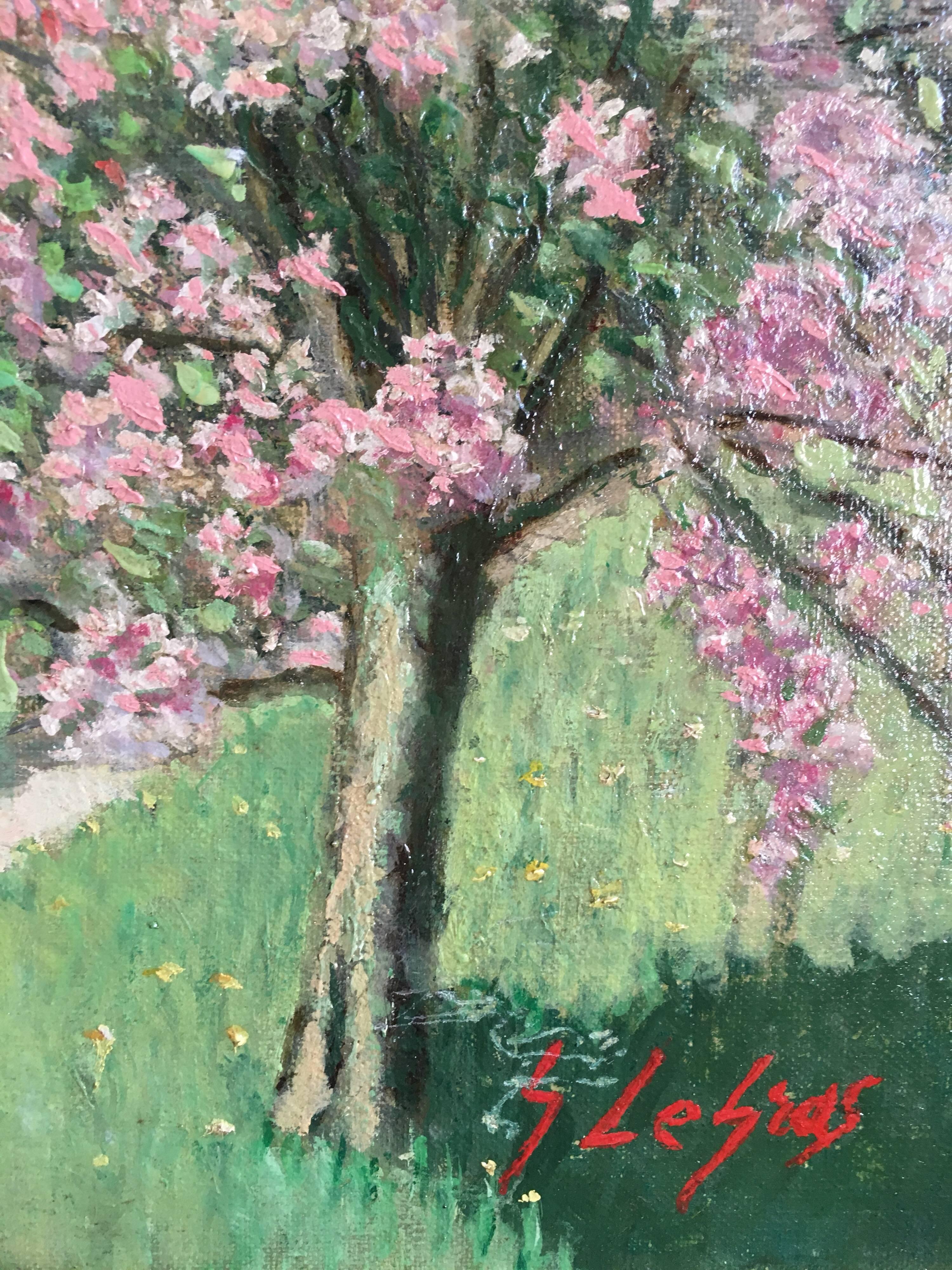 Spring Blossom, French Impressionist Oil Painting Signed - Gray Still-Life Painting by Georges Le Gras