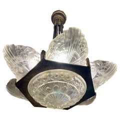 Georges Leleu bronze with glass chandelier original, french 1930