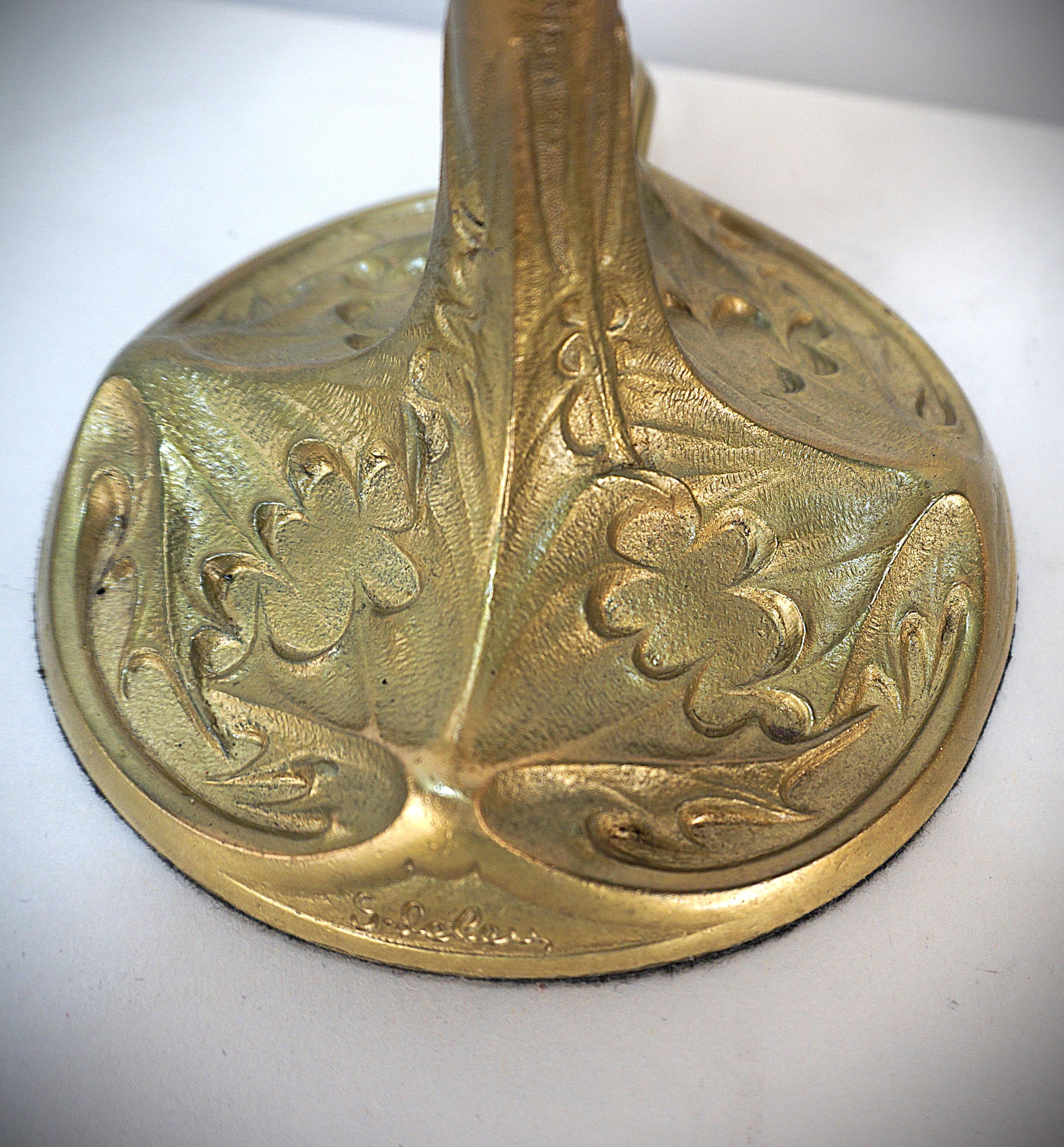Georges Leleu- Daum Nancy French Art Nouveau Bronze Table Lamp In Good Condition In Fairfax, VA