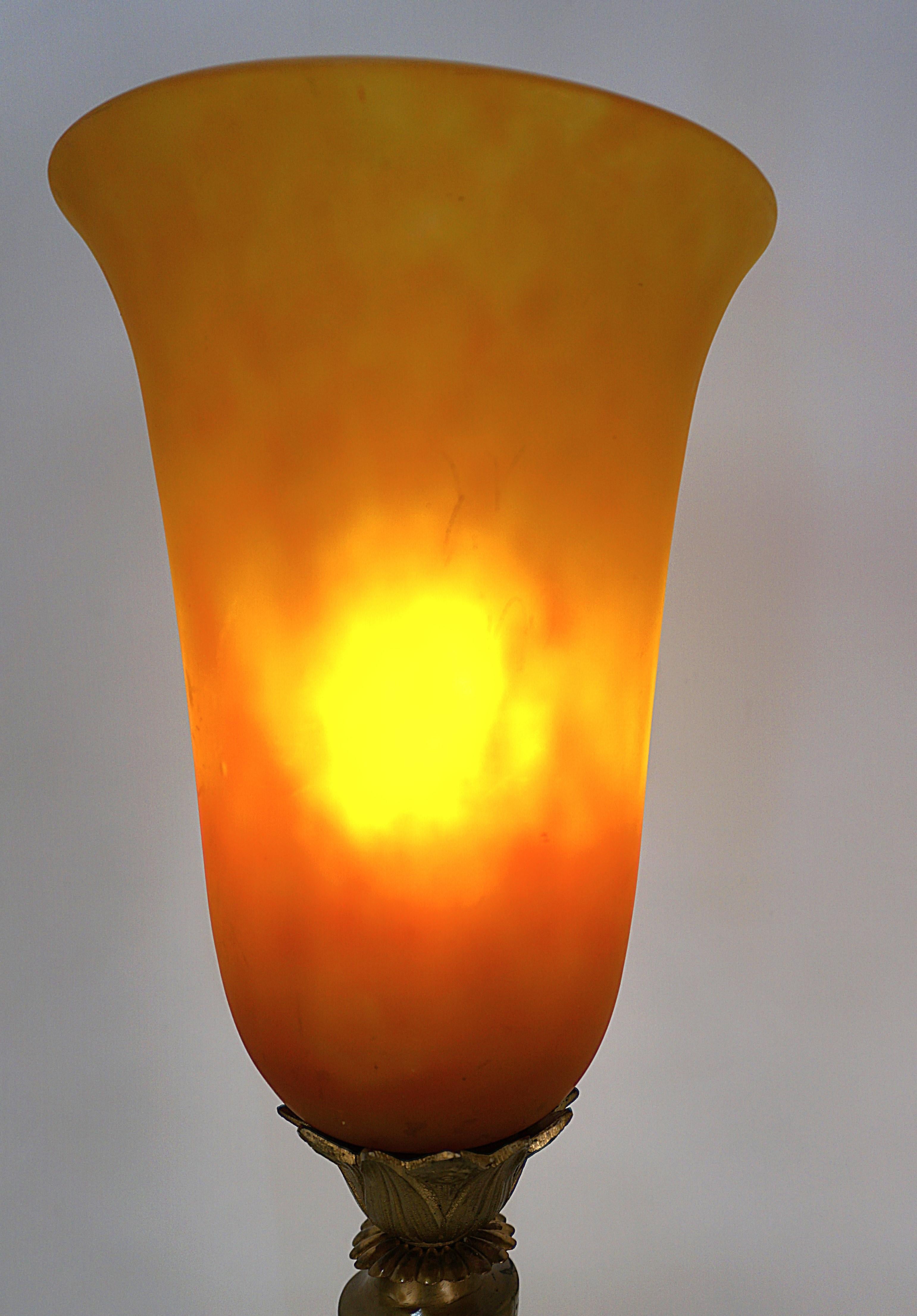 Early 20th Century Georges Leleu- Daum Nancy French Art Nouveau Bronze Table Lamp