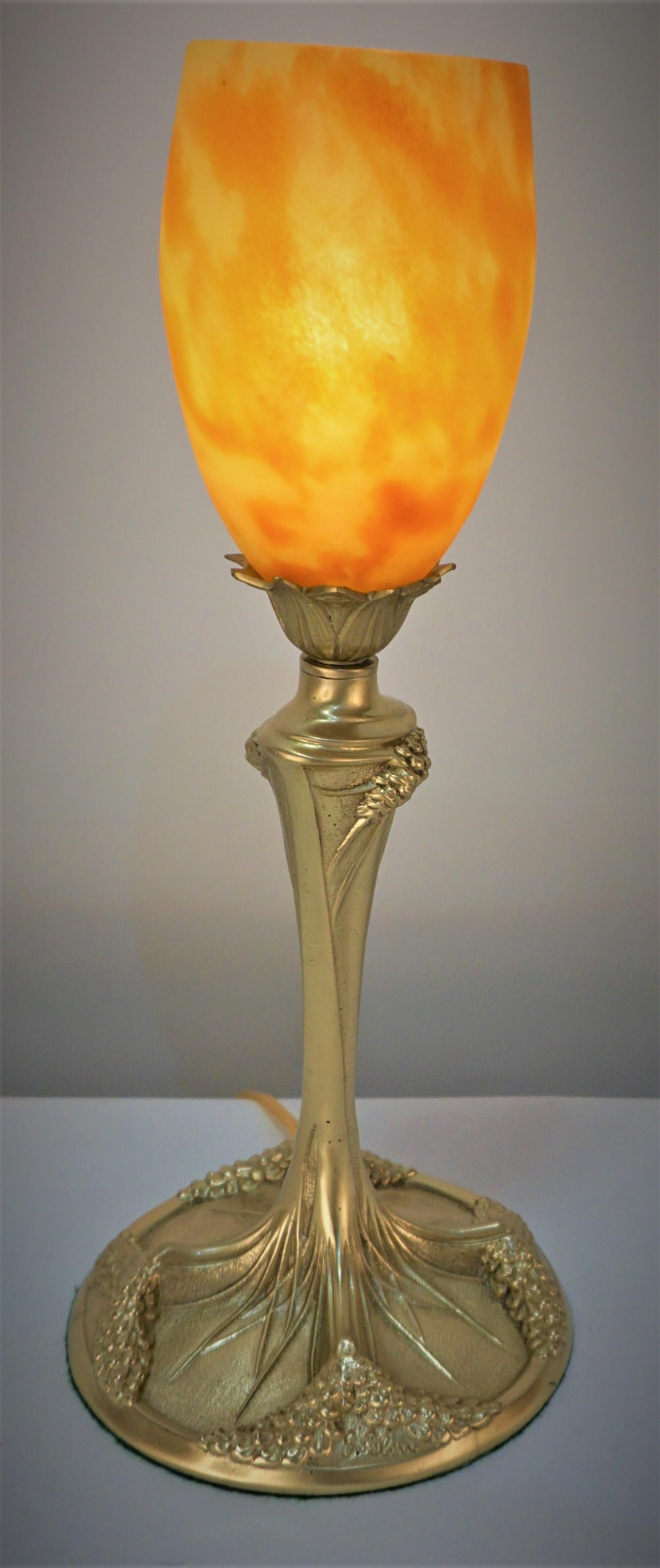 Georges Leleu- Daum Nancy French Art Nouveau Bronze Table Lamp In Good Condition For Sale In Fairfax, VA