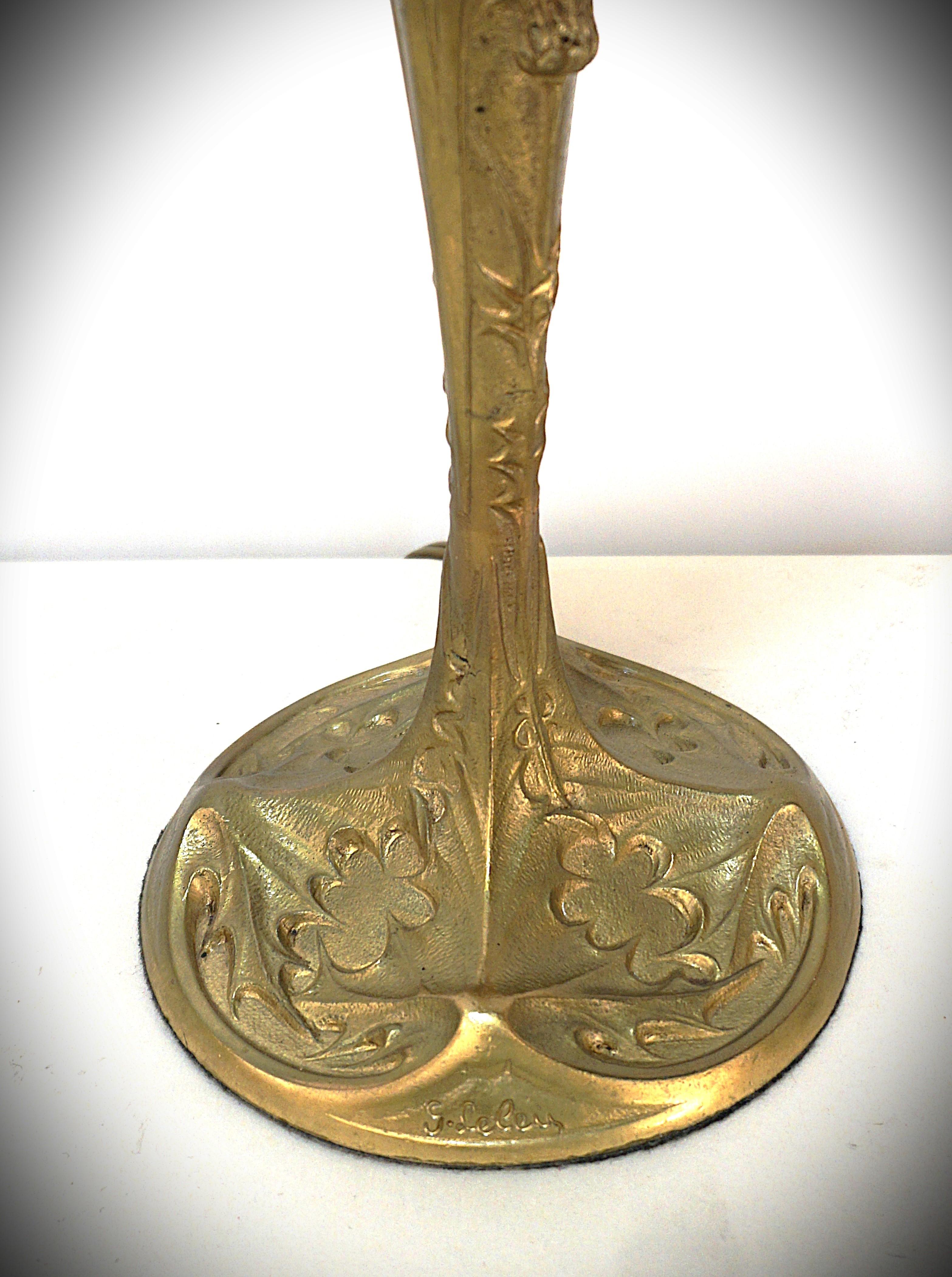 Georges Leleu- Daum Nancy French Art Nouveau Bronze Table Lamp 3