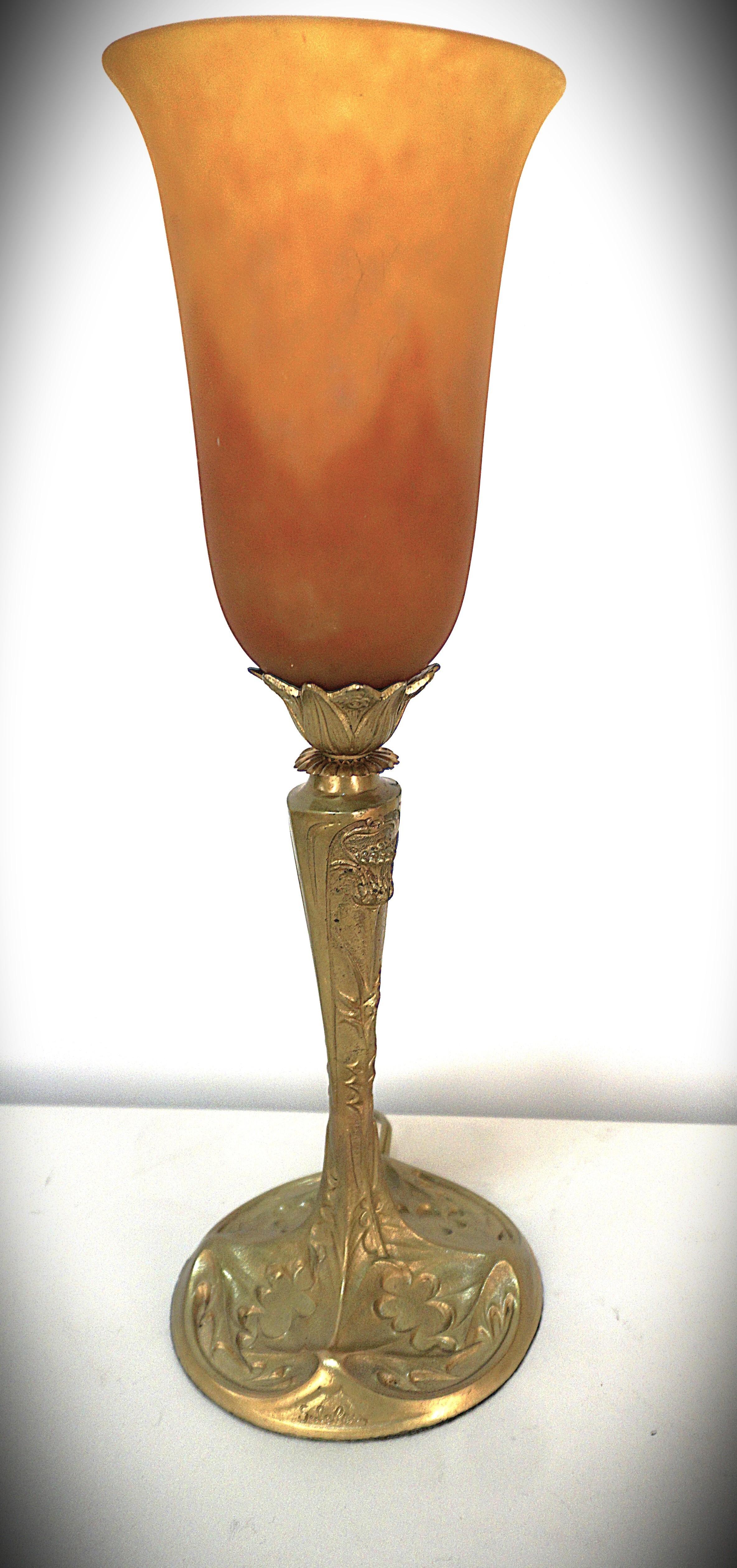 Georges Leleu- Daum Nancy French Art Nouveau Bronze Table Lamp 4