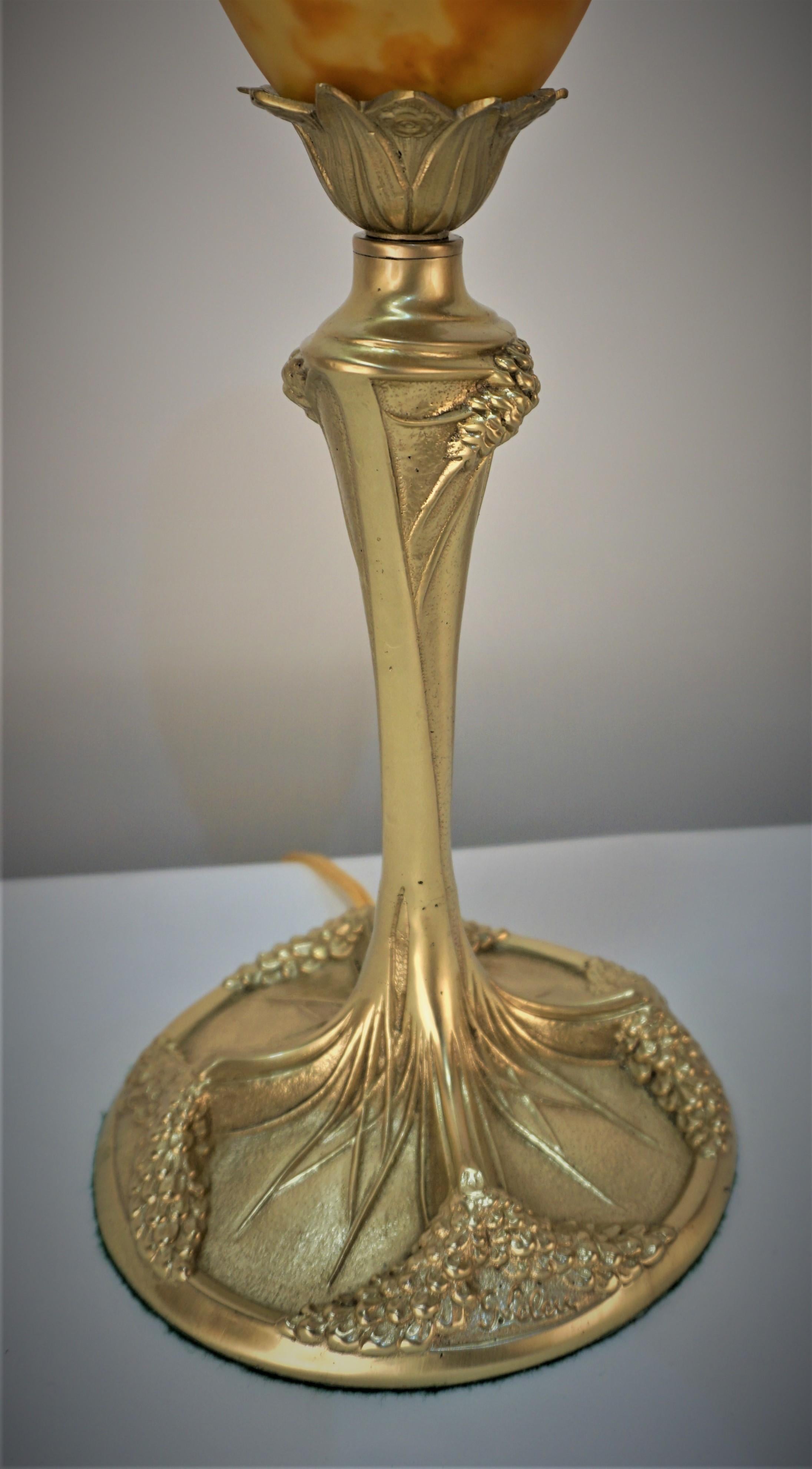 Lampe de bureau en bronze Art nouveau français Georges Leleu- Daum Nancy en vente 1