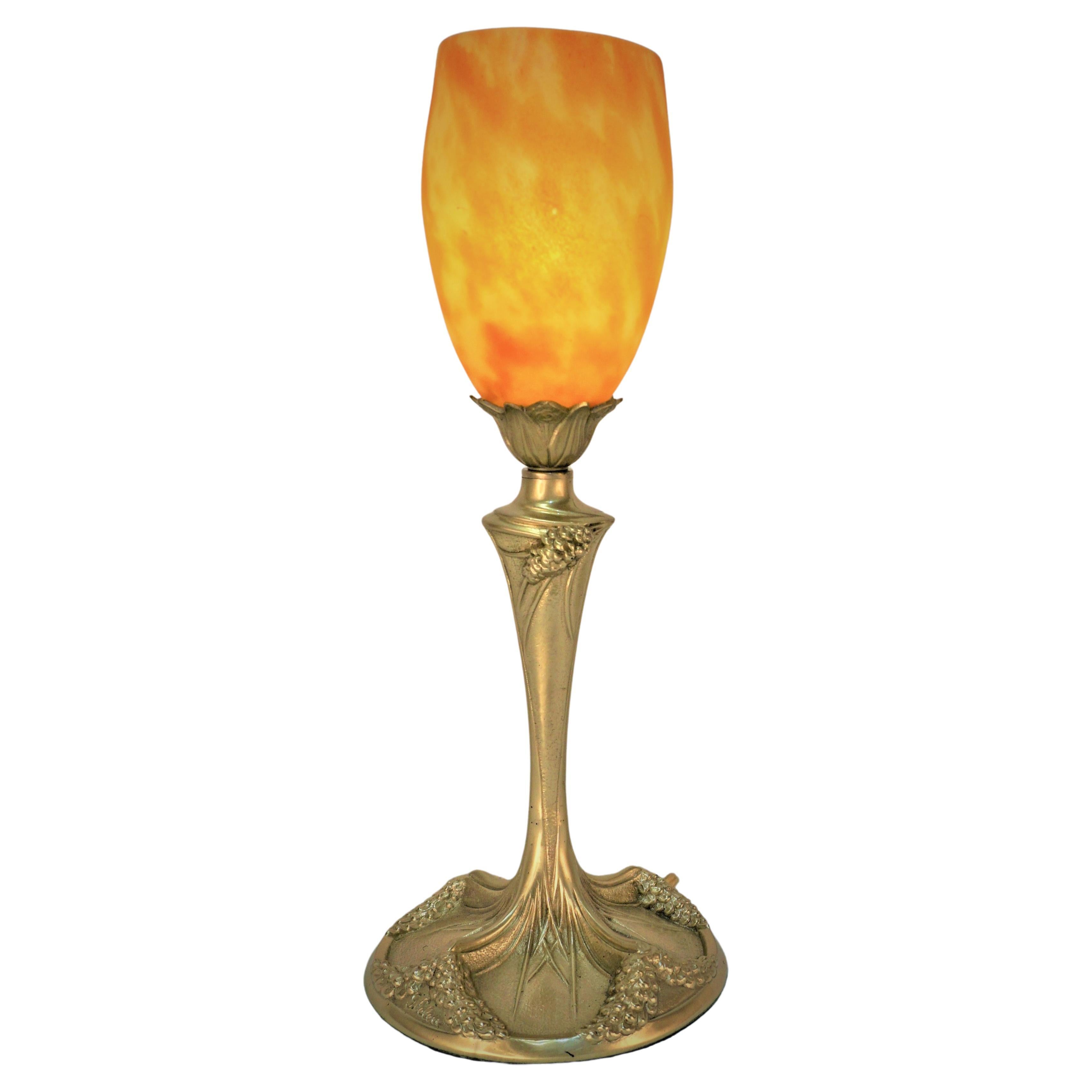 Französische Jugendstil-Tischlampe aus Bronze von Georges Leleu- Daum Nancy im Angebot