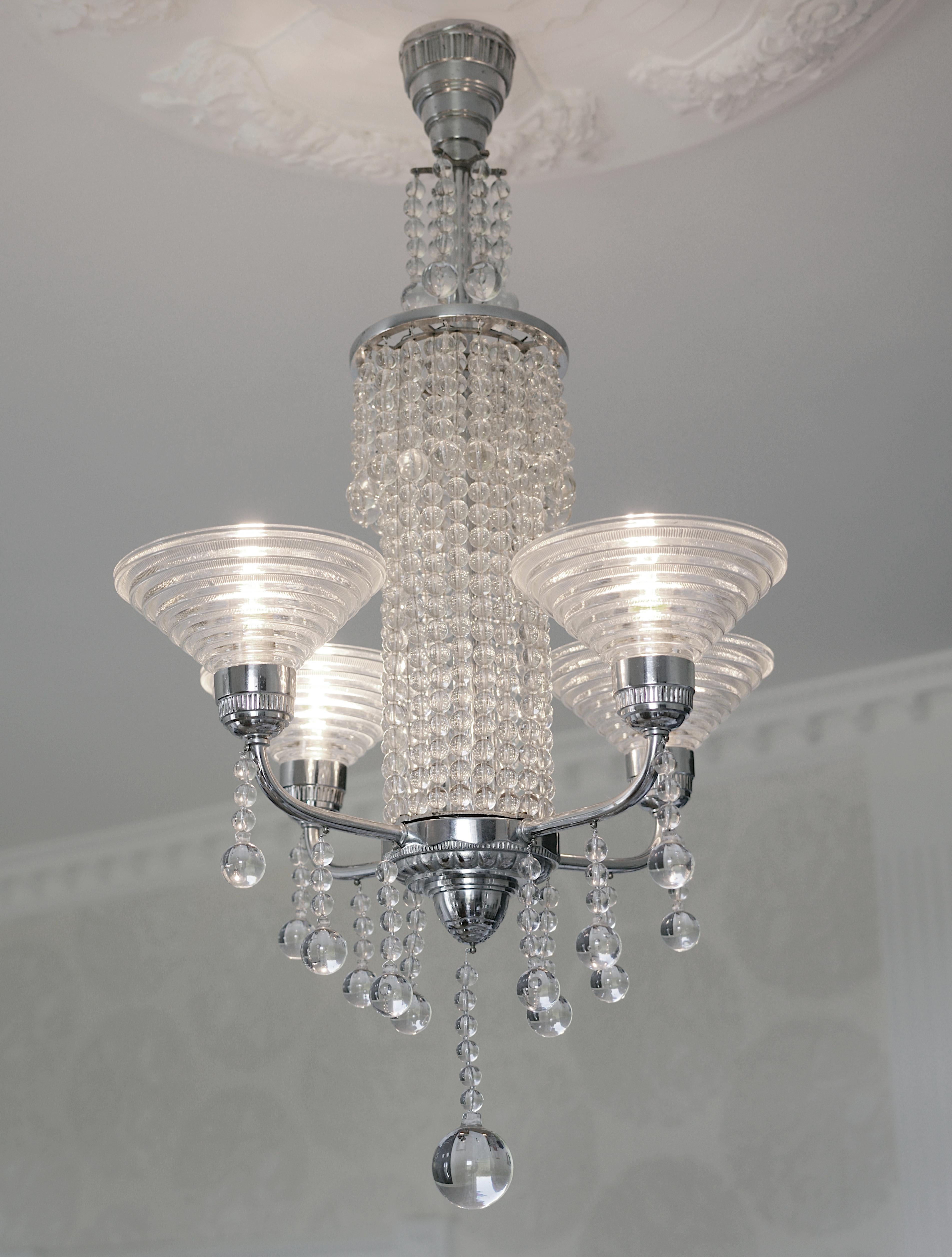 Glass Georges LELEU French Art Deco chandelier, 1920s For Sale