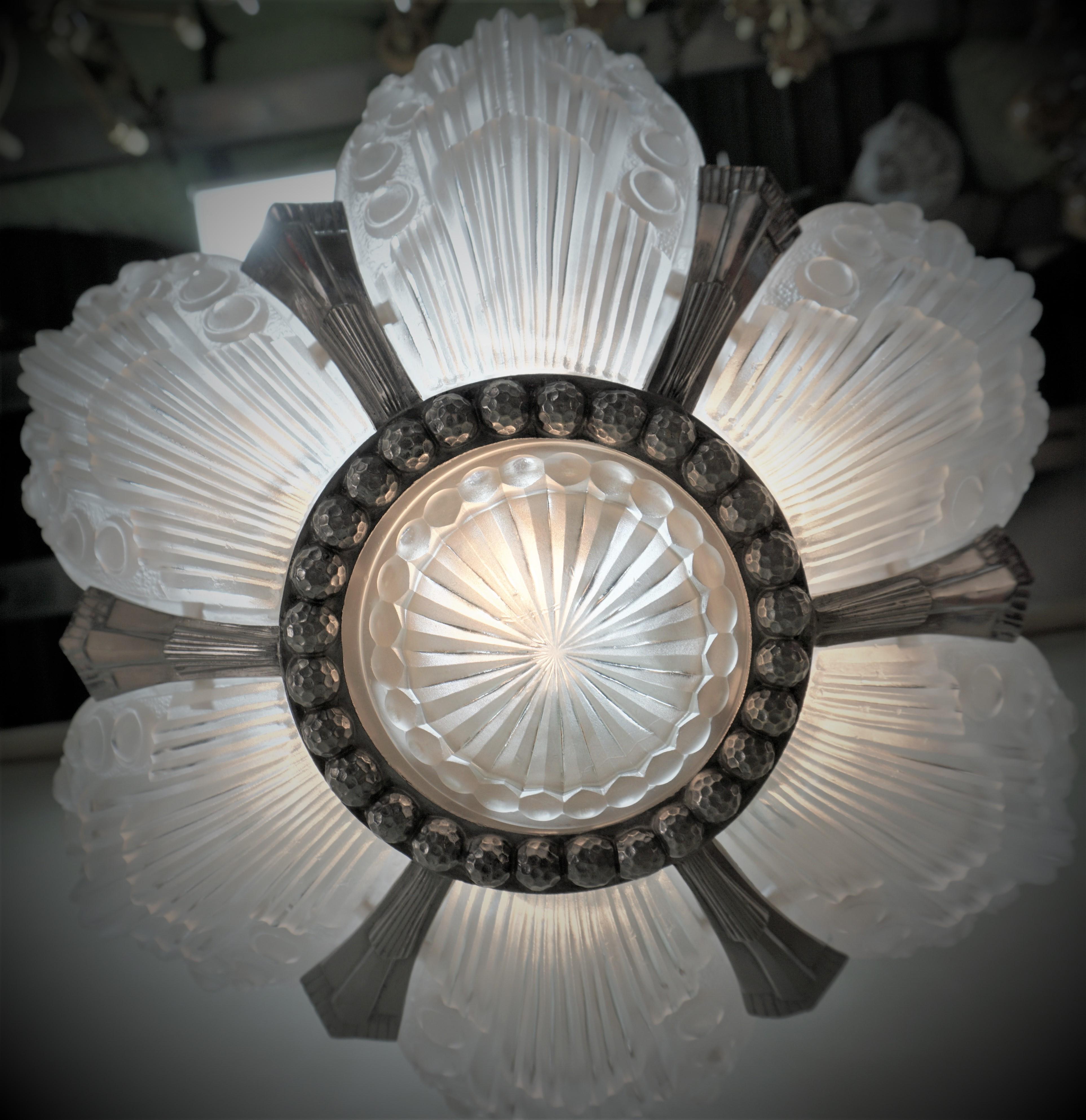 Mid-20th Century Georges Leleu French Art Deco Chandelier