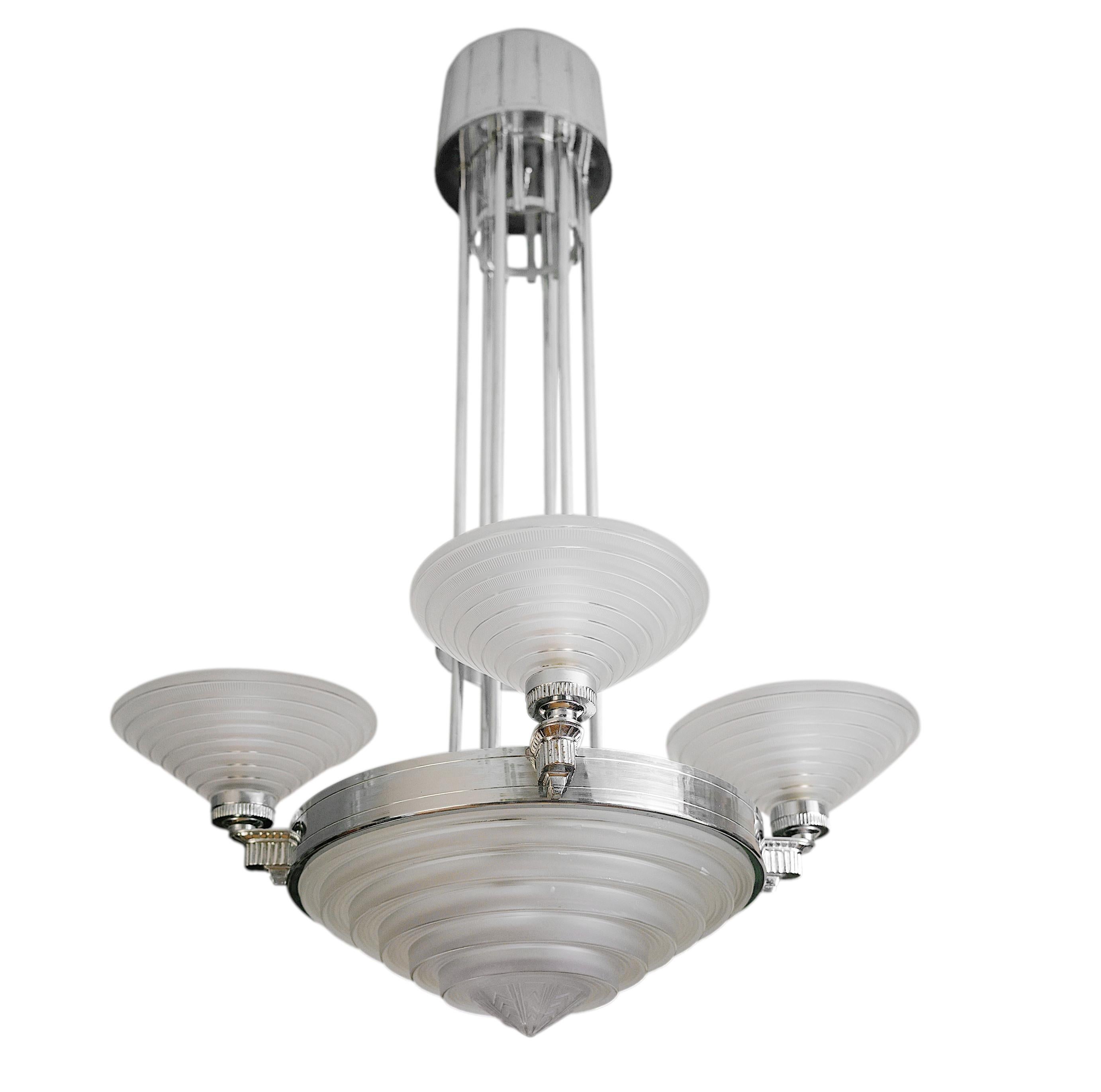 Art Déco Lampadario Art Deco Modernista Francese Georges Leleu, 1920 in vendita