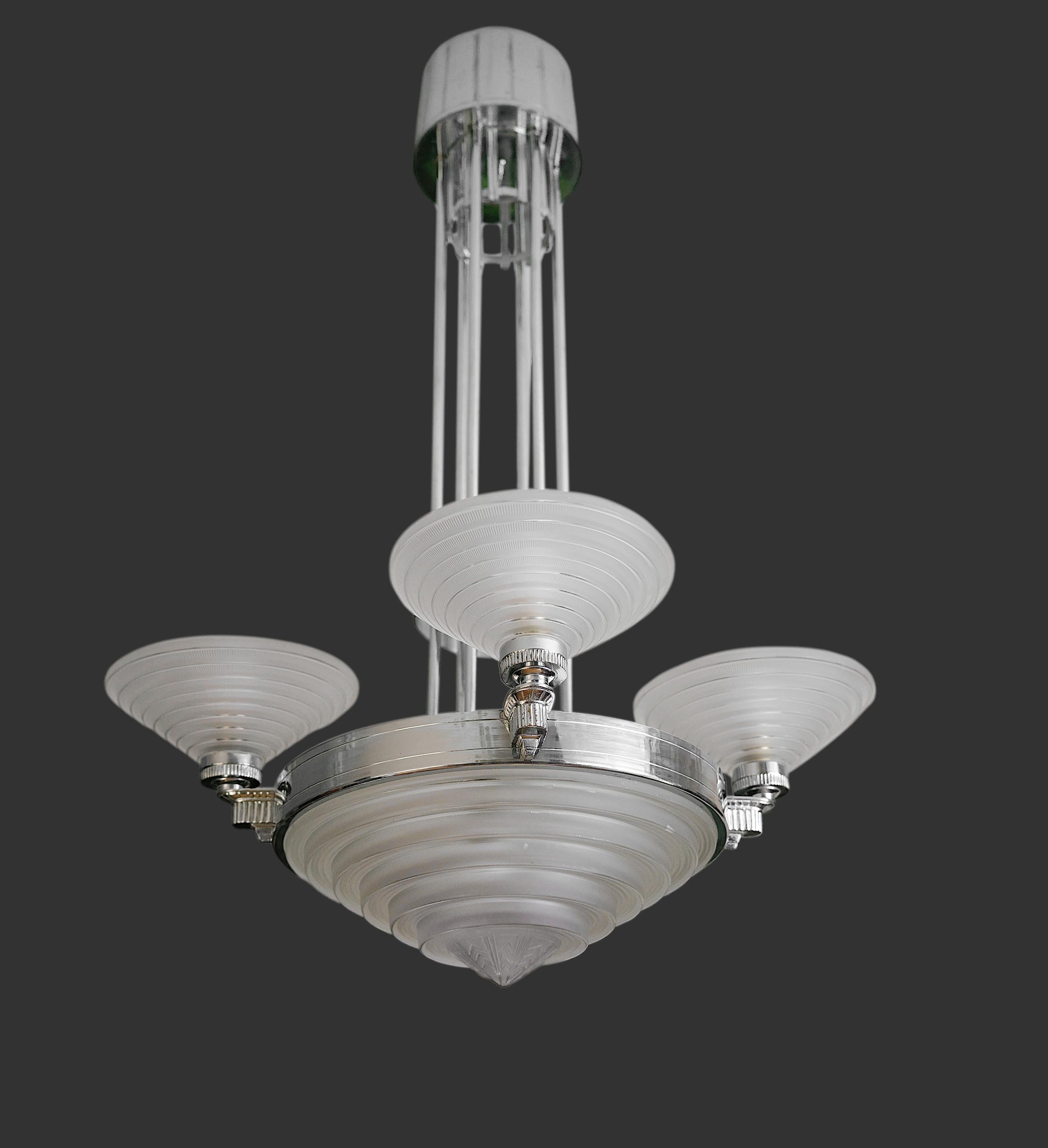 Stampato Lampadario Art Deco Modernista Francese Georges Leleu, 1920 in vendita
