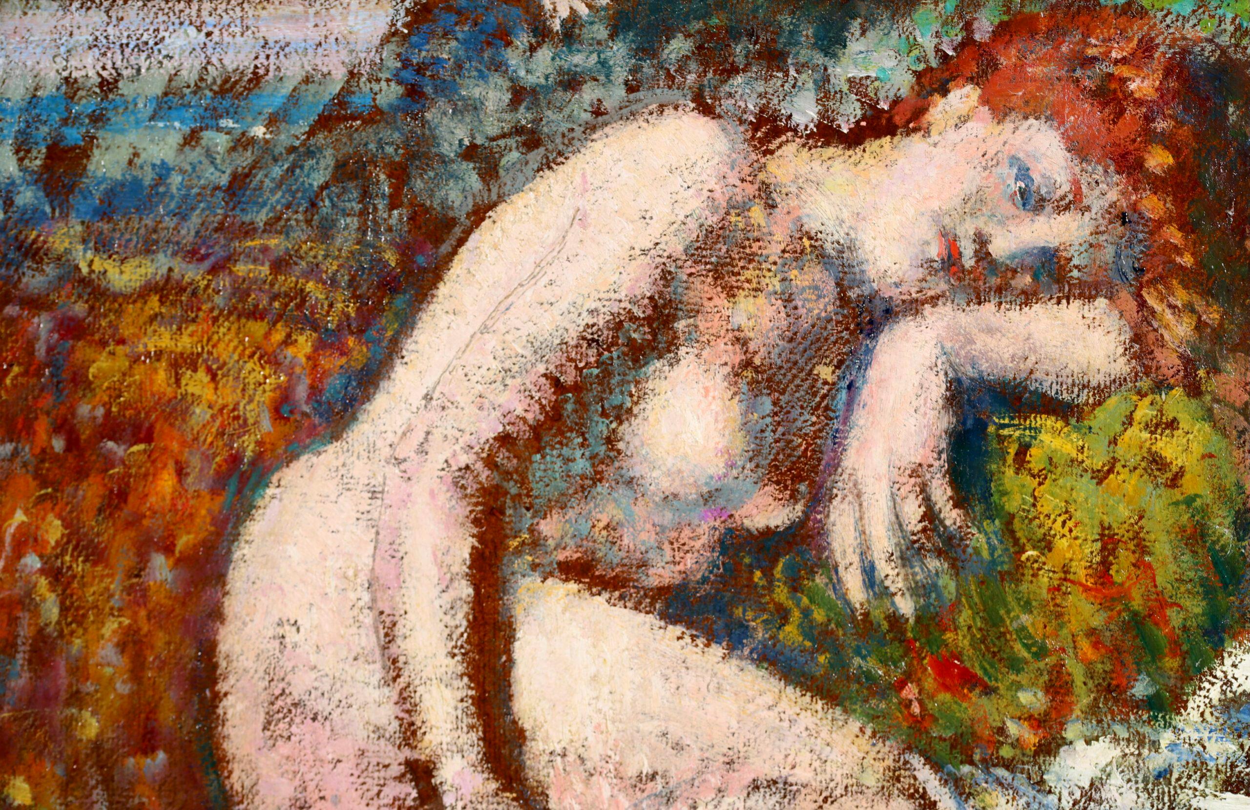 Reverie - Peinture à l'huile figurative néo-impressionniste d'un nu de Georges Lemmen en vente 2