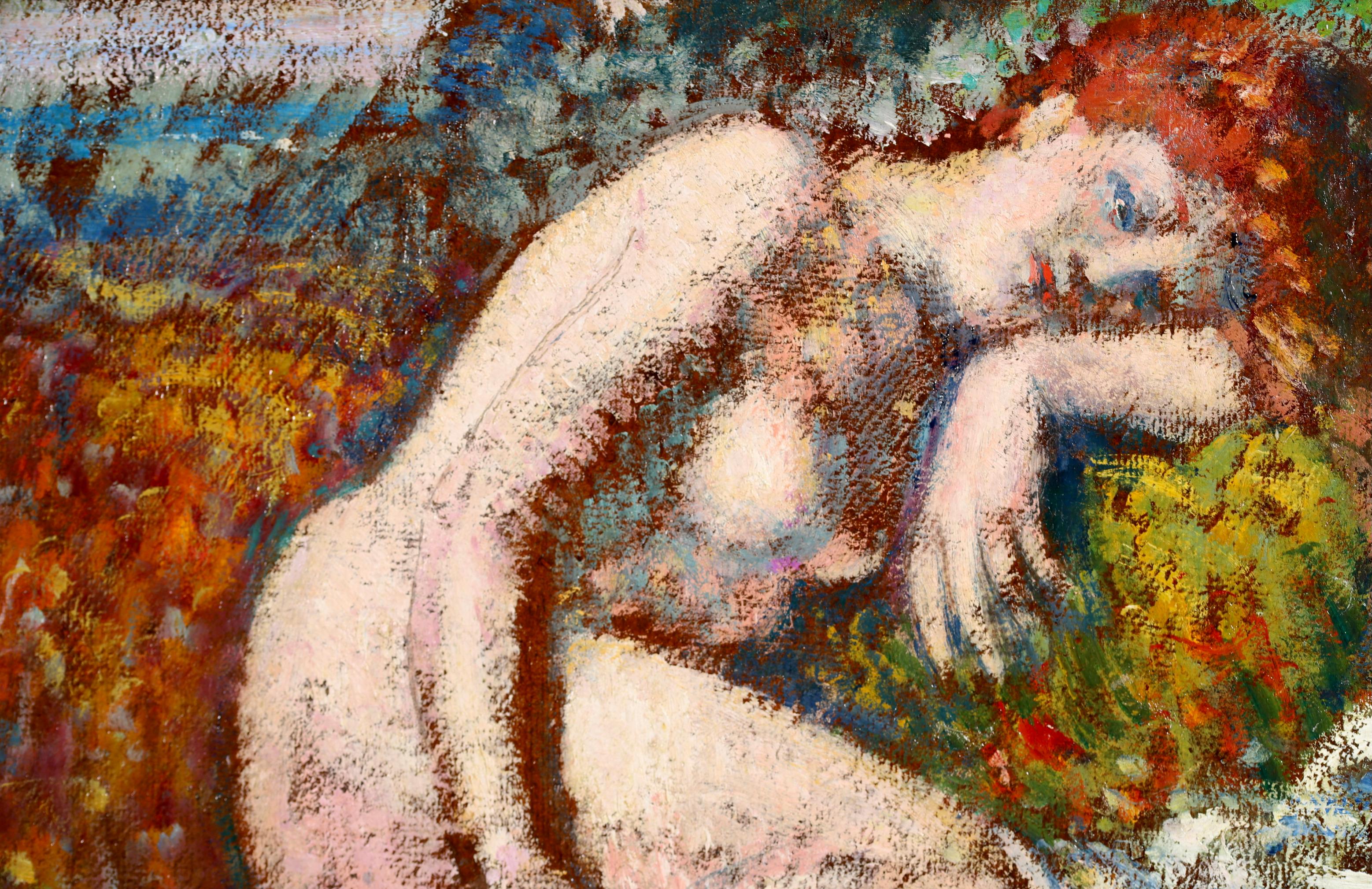 Reverie - Peinture à l'huile figurative néo-impressionniste d'un nu de Georges Lemmen en vente 3