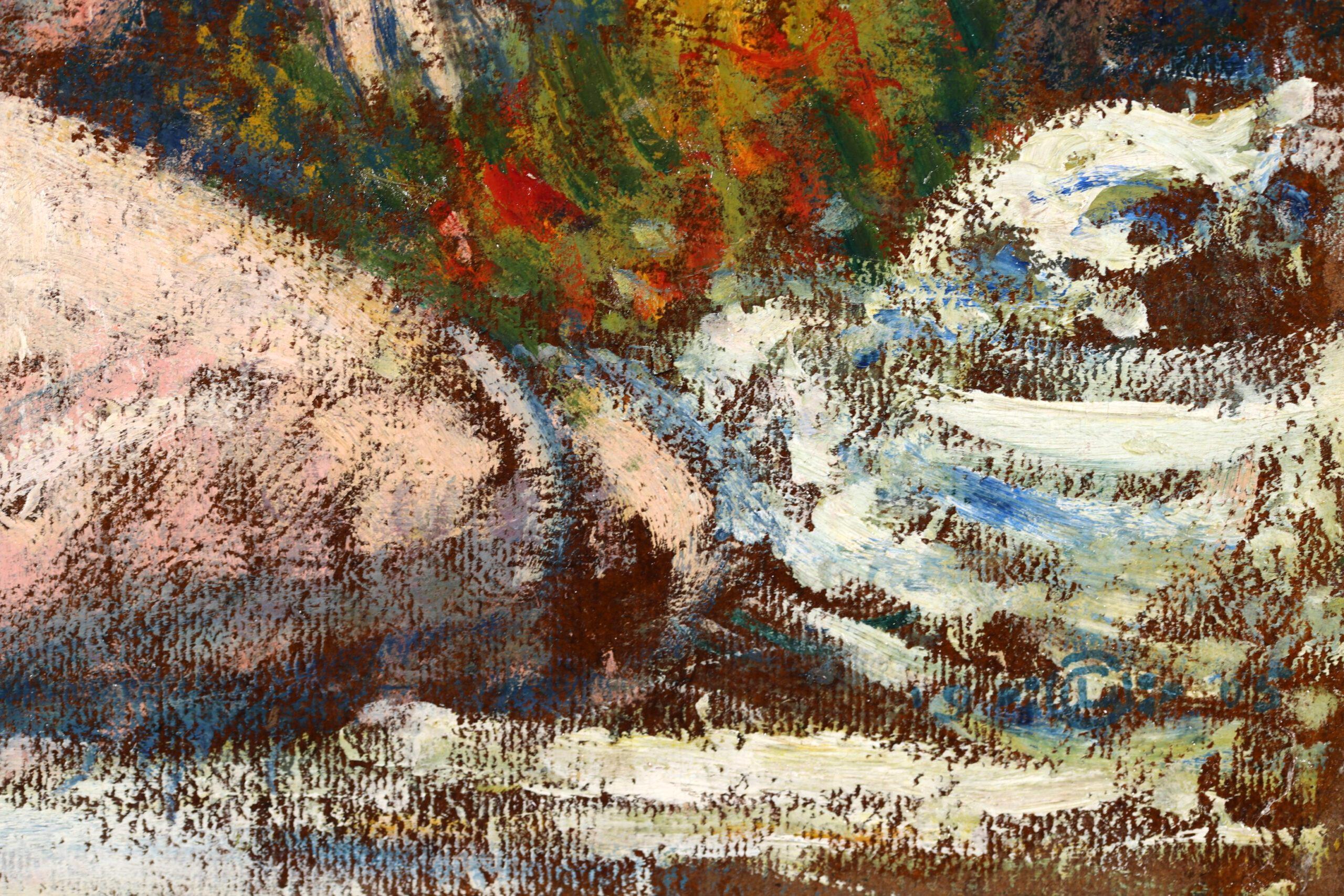 Reverie - Peinture à l'huile figurative néo-impressionniste d'un nu de Georges Lemmen en vente 5