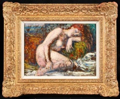 Reverie - Peinture à l'huile figurative néo-impressionniste d'un nu de Georges Lemmen