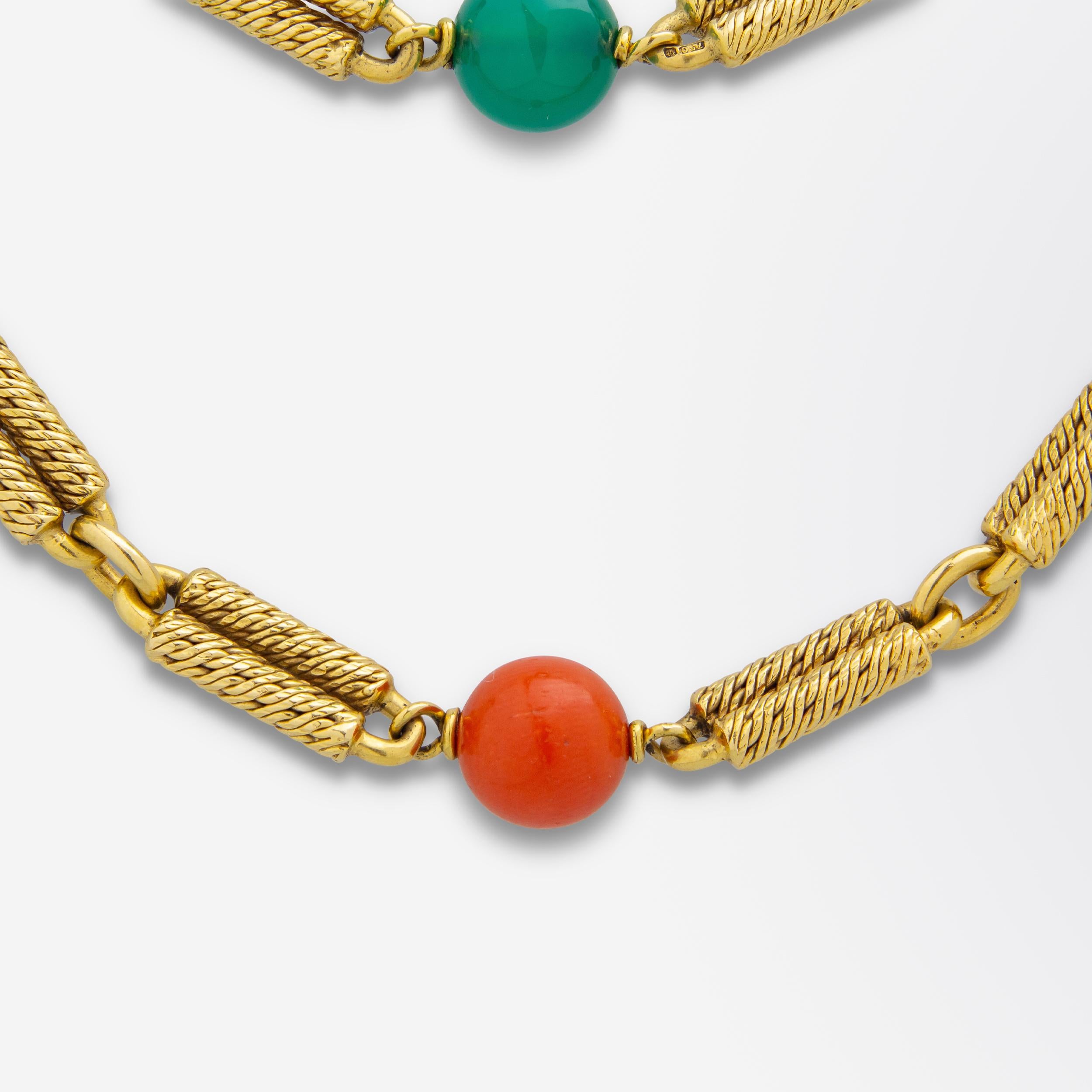 Georges Lenfant Halskette aus 18 Karat Gelbgold, Chrysopras und Koralle für Damen oder Herren im Angebot