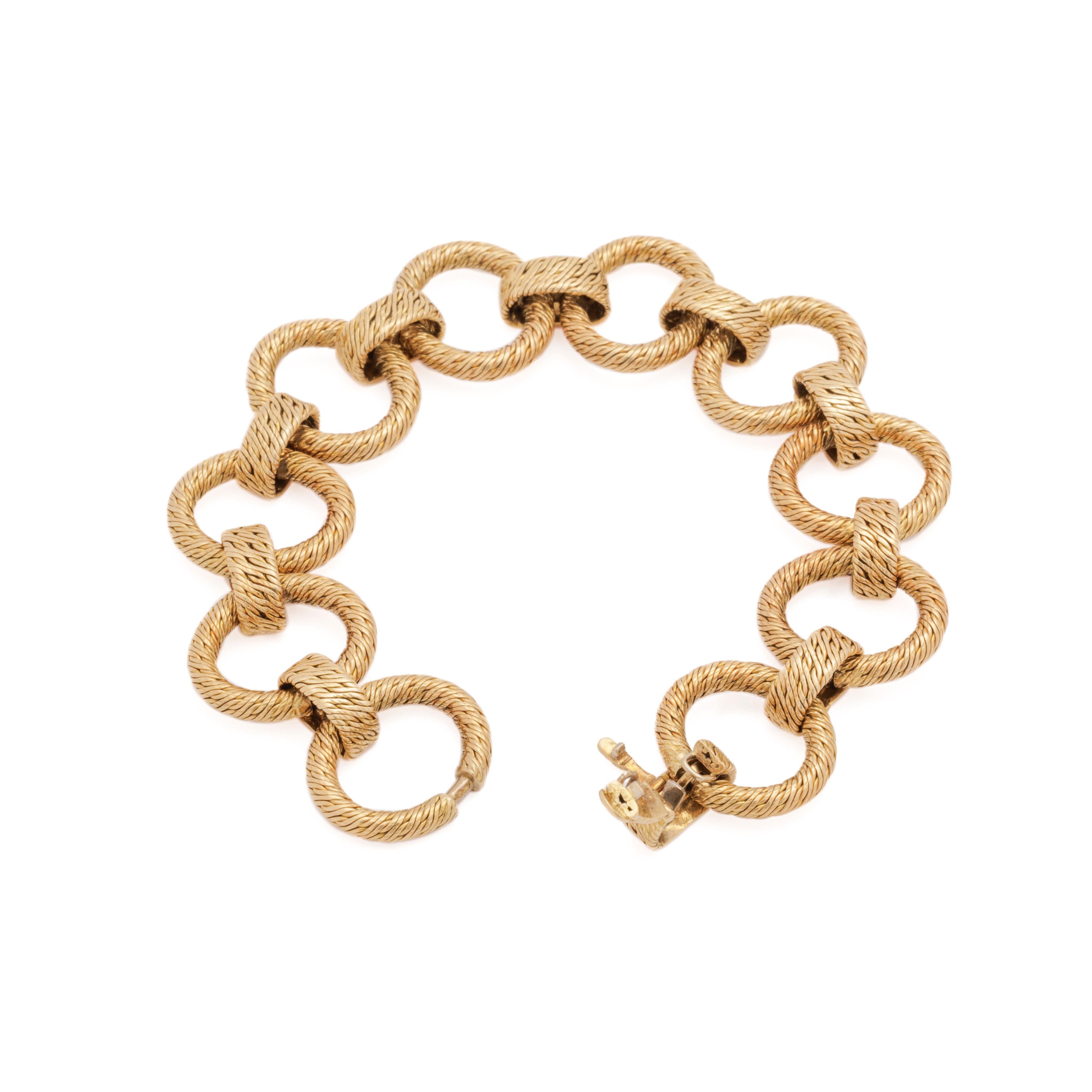 Retro Georges Lenfant 18 Karat Yellow Gold Woven Circles Bracelet For Sale