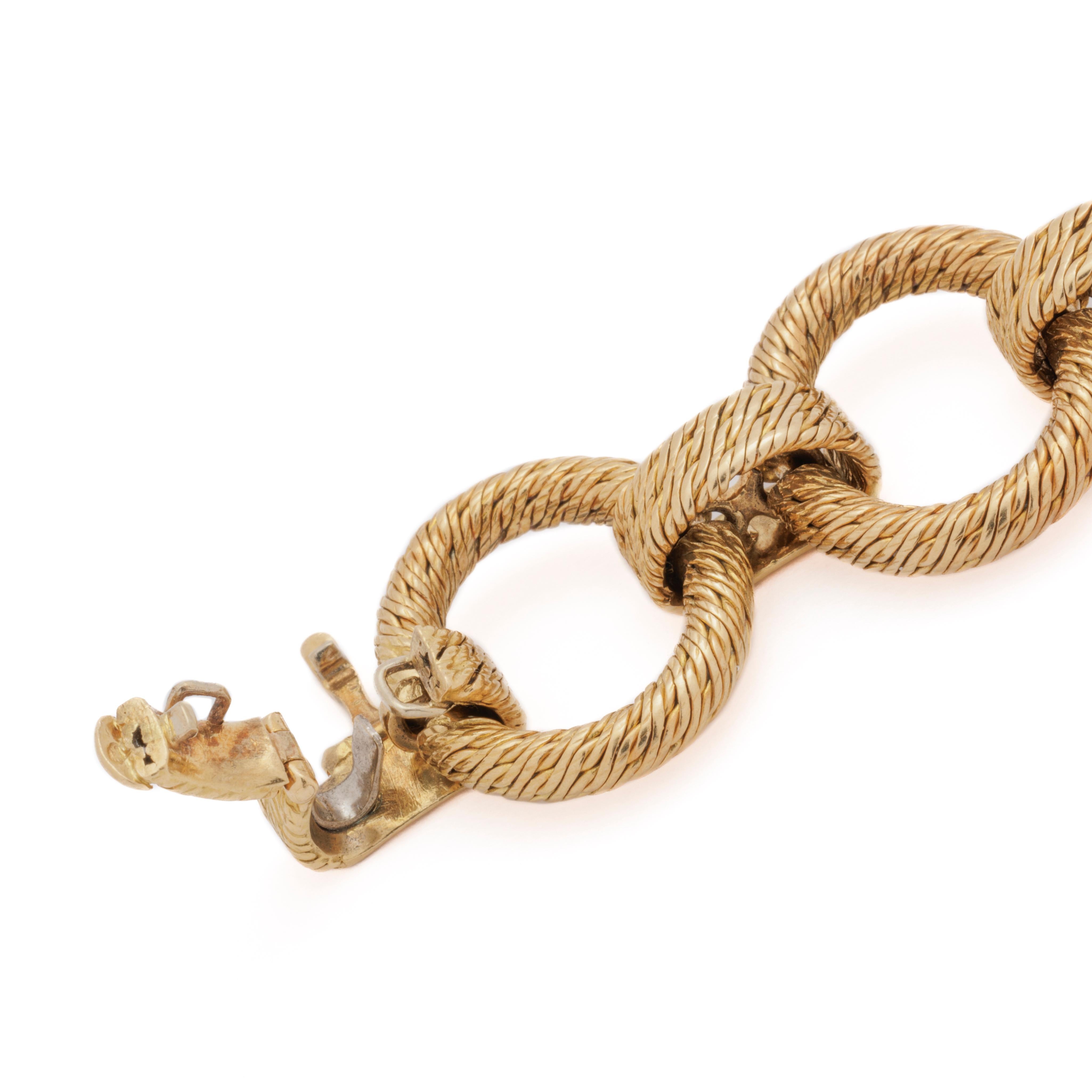 Women's or Men's Georges Lenfant 18 Karat Yellow Gold Woven Circles Bracelet For Sale