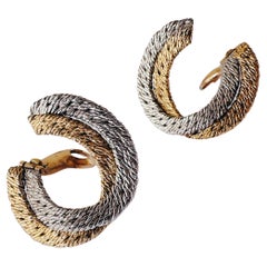 Georges Lenfant, 18k White & Yellow Gold 'Paillettes' Hoops Earrings, Late 1960