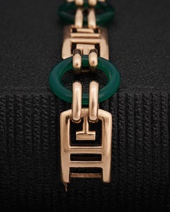 Georges Lenfant, Art Deco 18k Gold & Chrysoprase Link Bracelet, Late 1930s