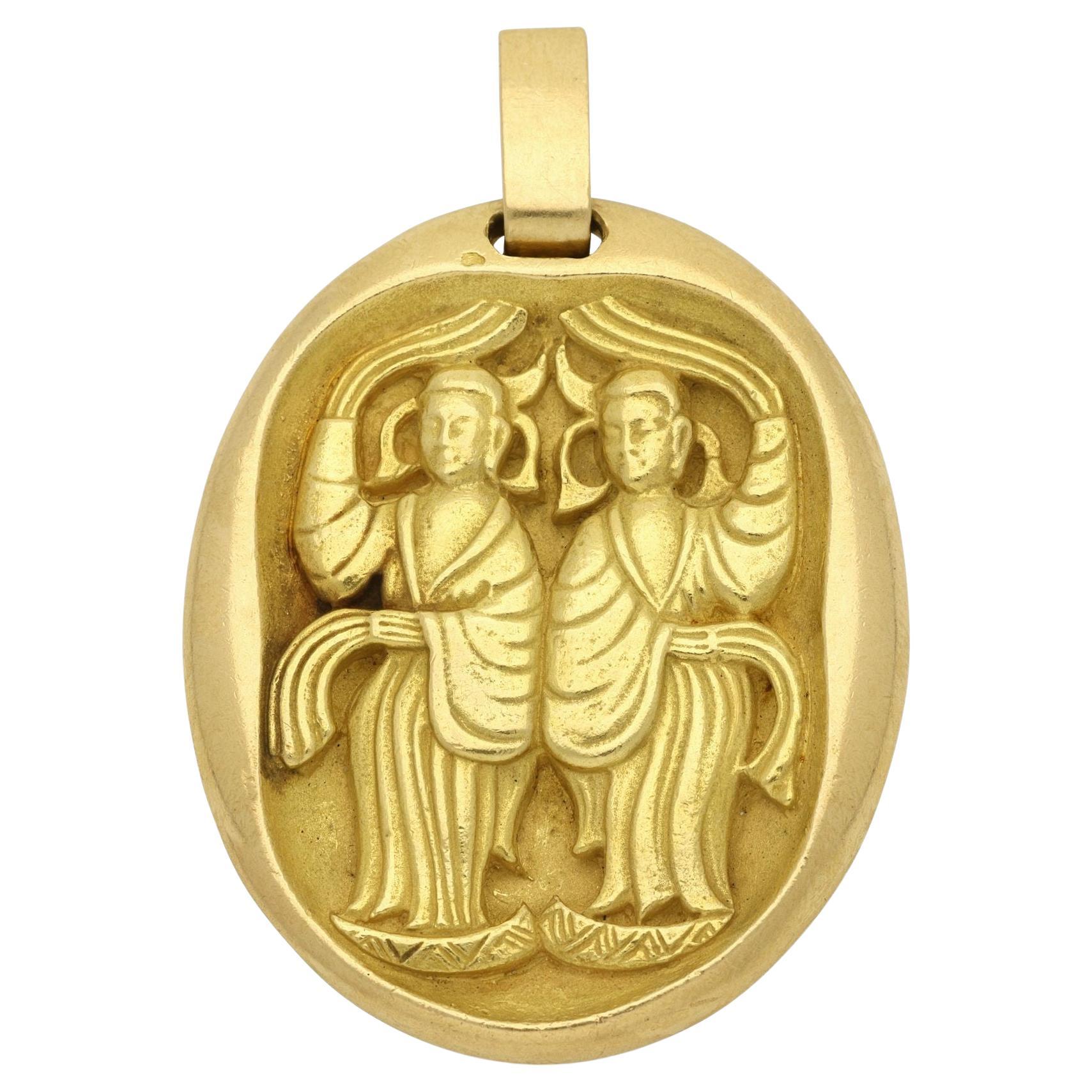 Georges Lenfant for Cartier Vintage Jumbo Zodiac Gemini Pendant in Yellow Gold