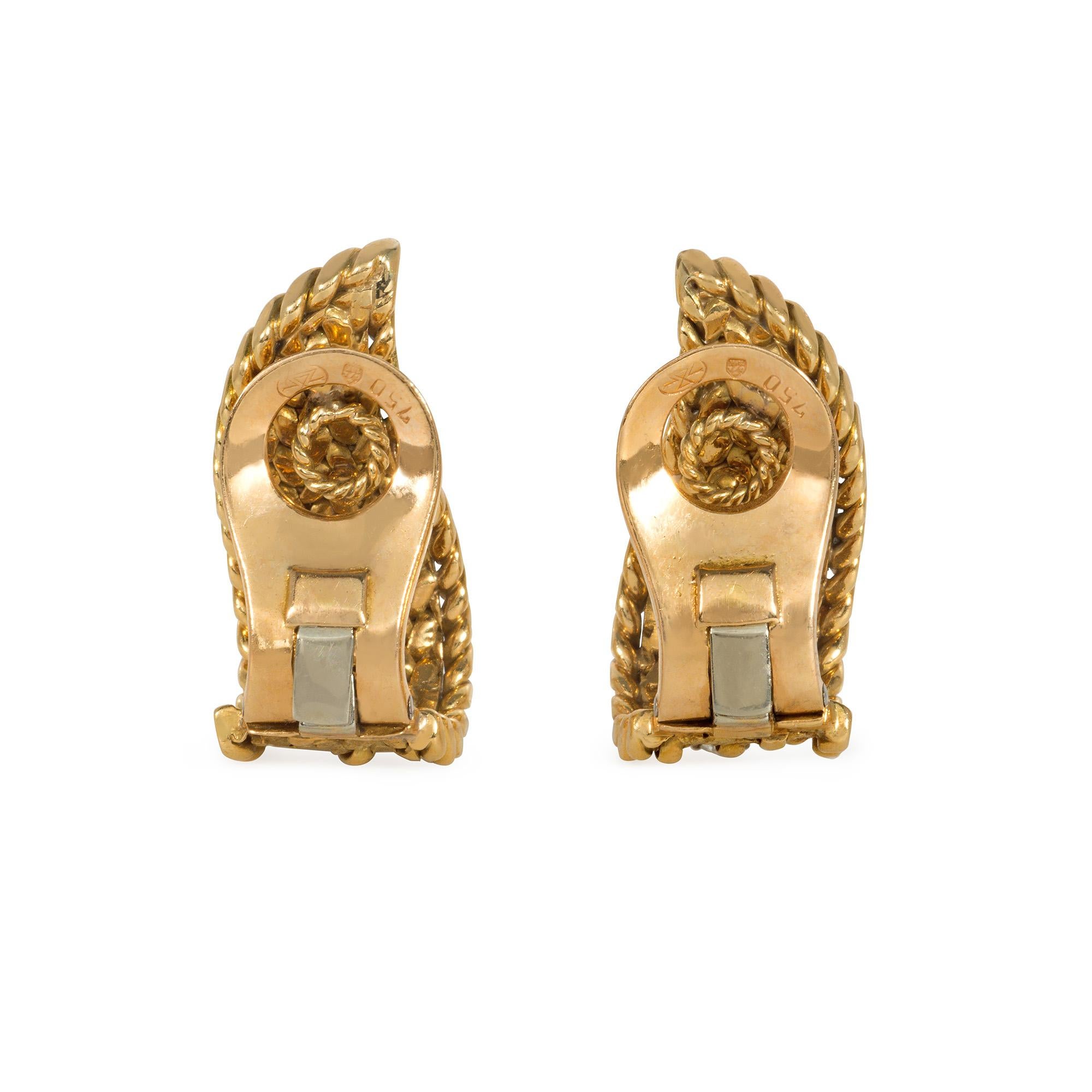 Moderne Georges Lenfant pour Gübelin Boucles d'oreilles flamme stylisée du milieu du siècle en or et diamants