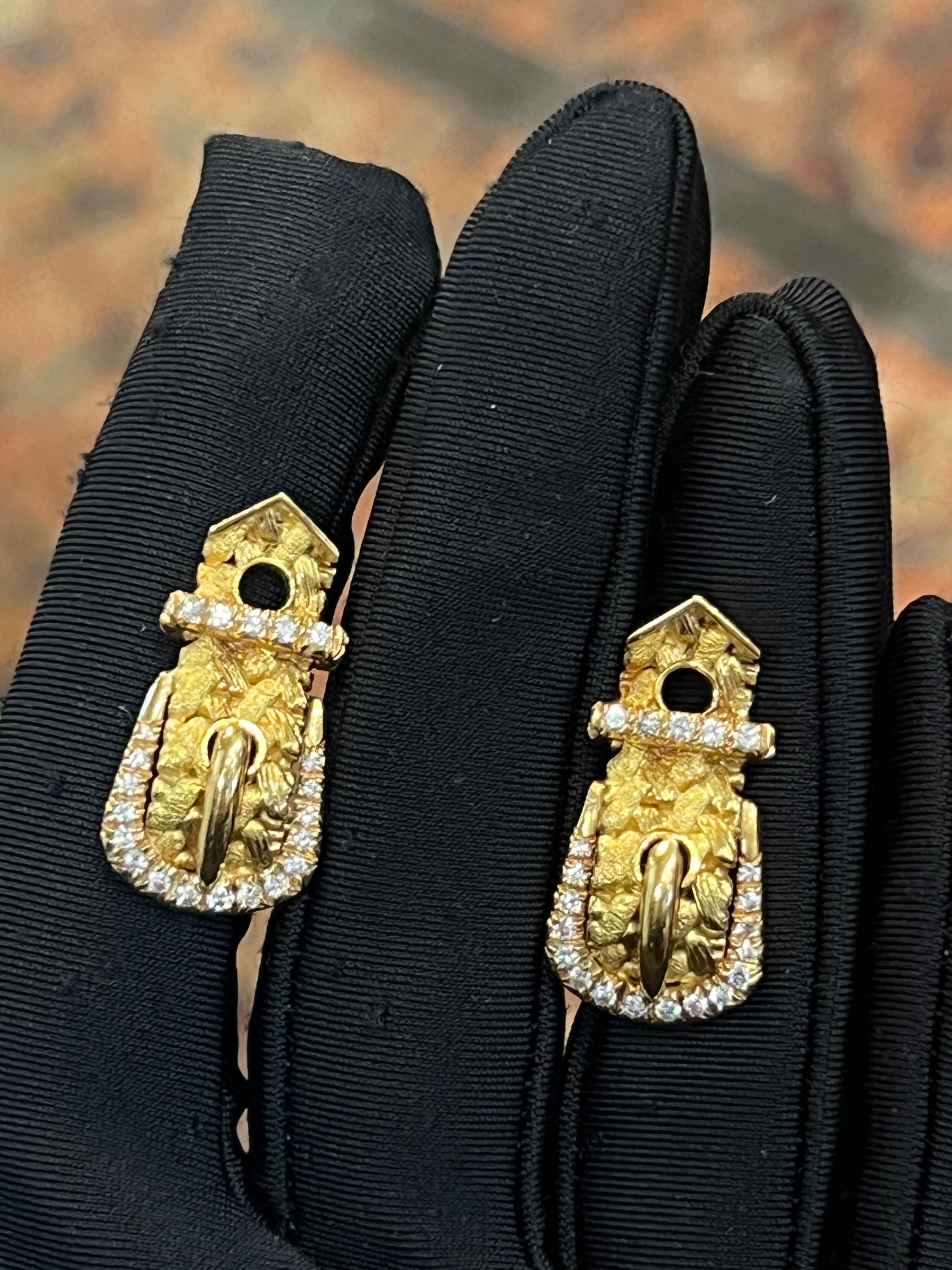 Georges L'Enfant Para Hermes Pendientes Hebilla Diamante en Excelente estado para la venta en New York, NY