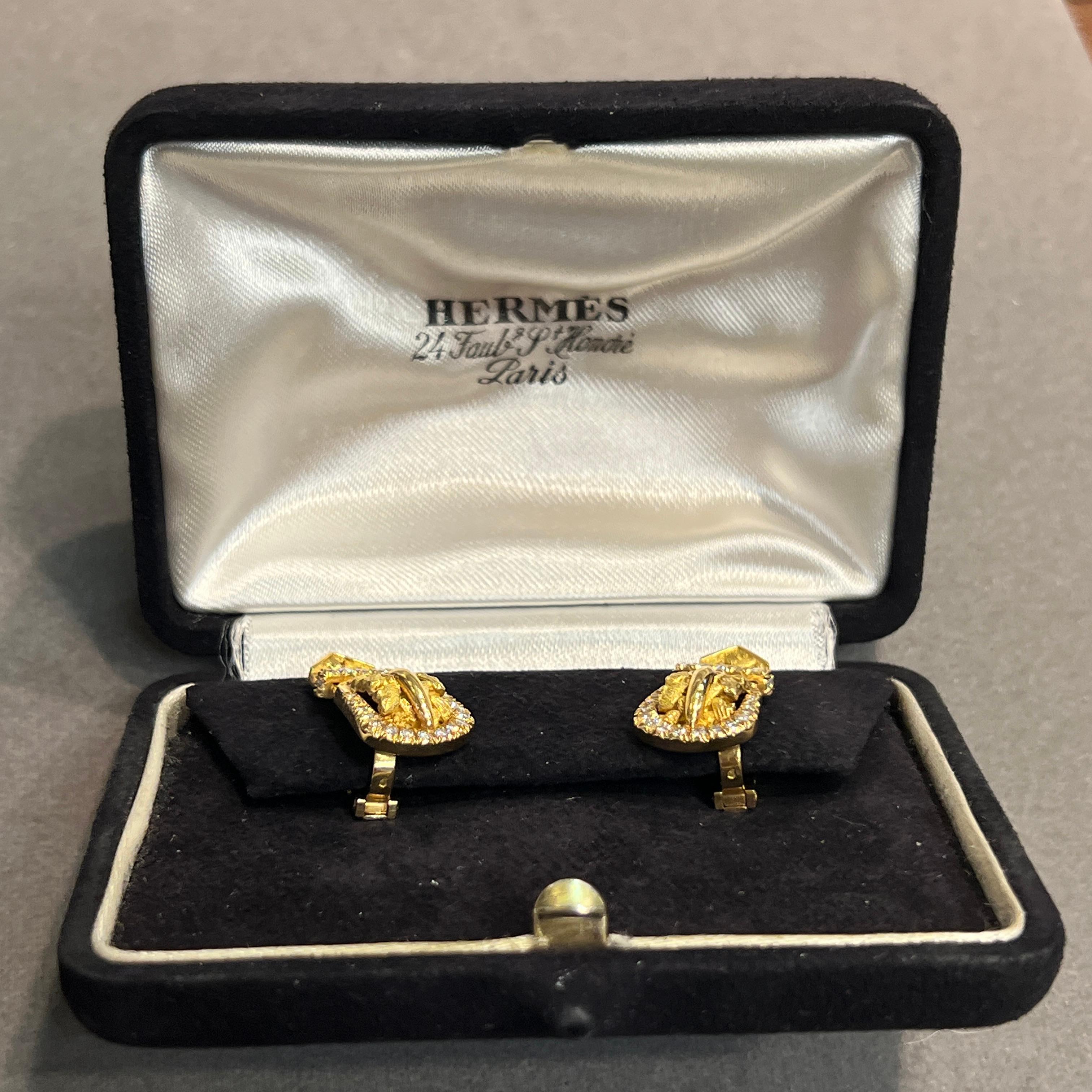 Georges L'Enfant Para Hermes Pendientes Hebilla Diamante en venta 2