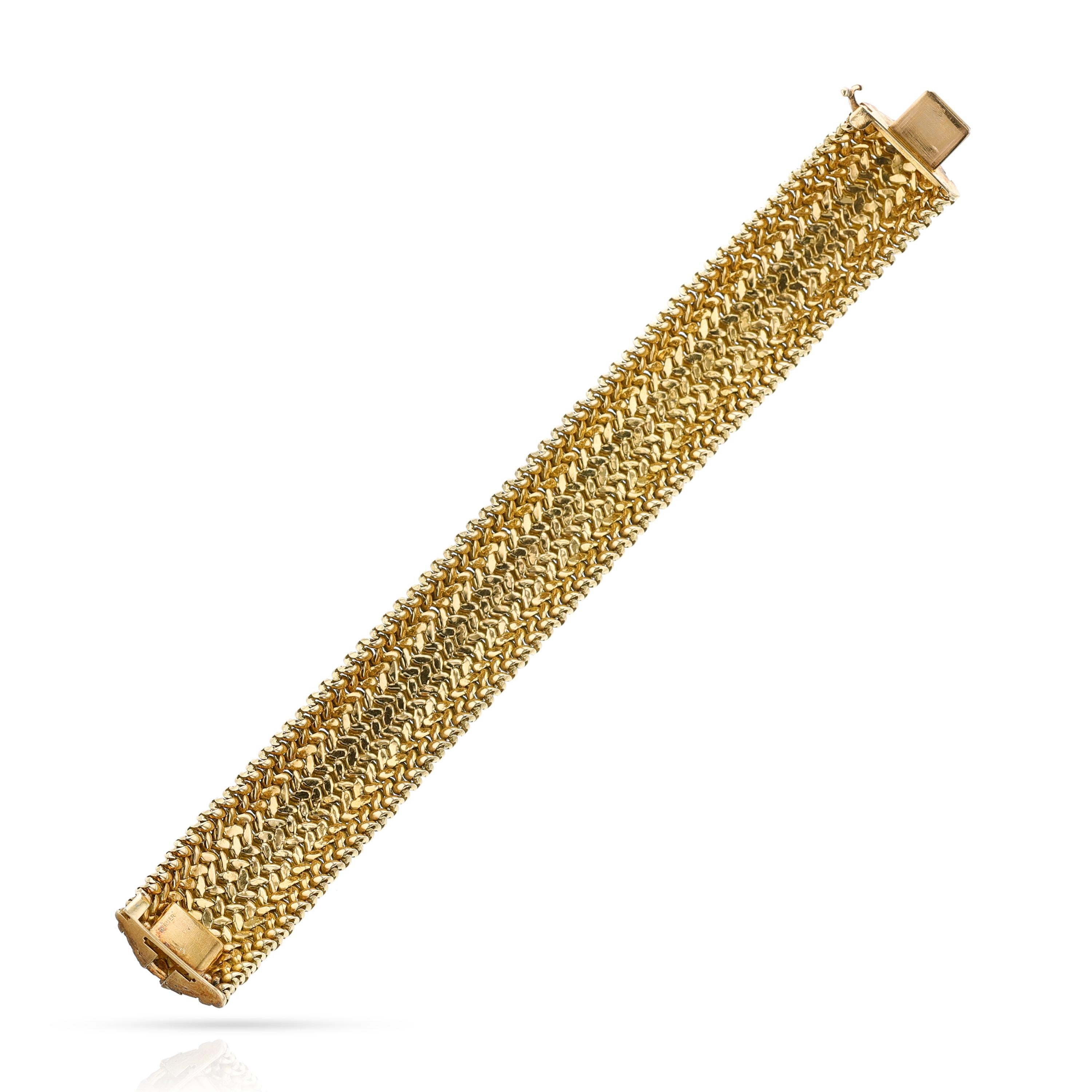 Georges L'enfant for Regner Paris Circa 1970s Gold Woven Bracelet, 18k For Sale 4