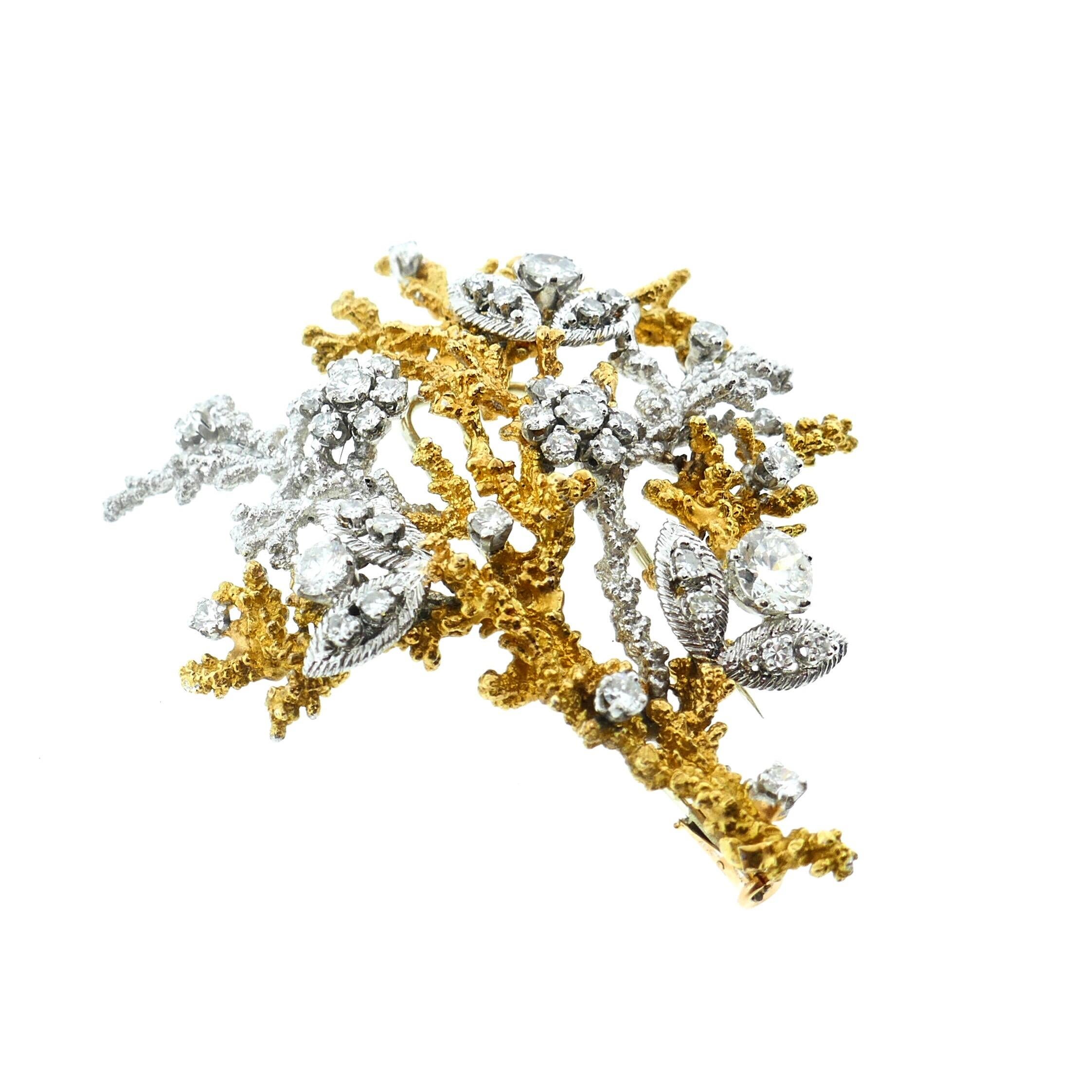Georges L'Enfant French Yellow and White Gold Diamond Tree Of Life Brooch

This is a magnificent Georges L'Enfant brooch. It features beautifully textured 18k yellow and white gold and roughly two carats of excellent quality diamonds. Very rare and