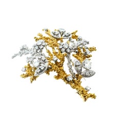 Georges L'Enfant French Yellow and White Gold Diamond Tree of Life Brooch