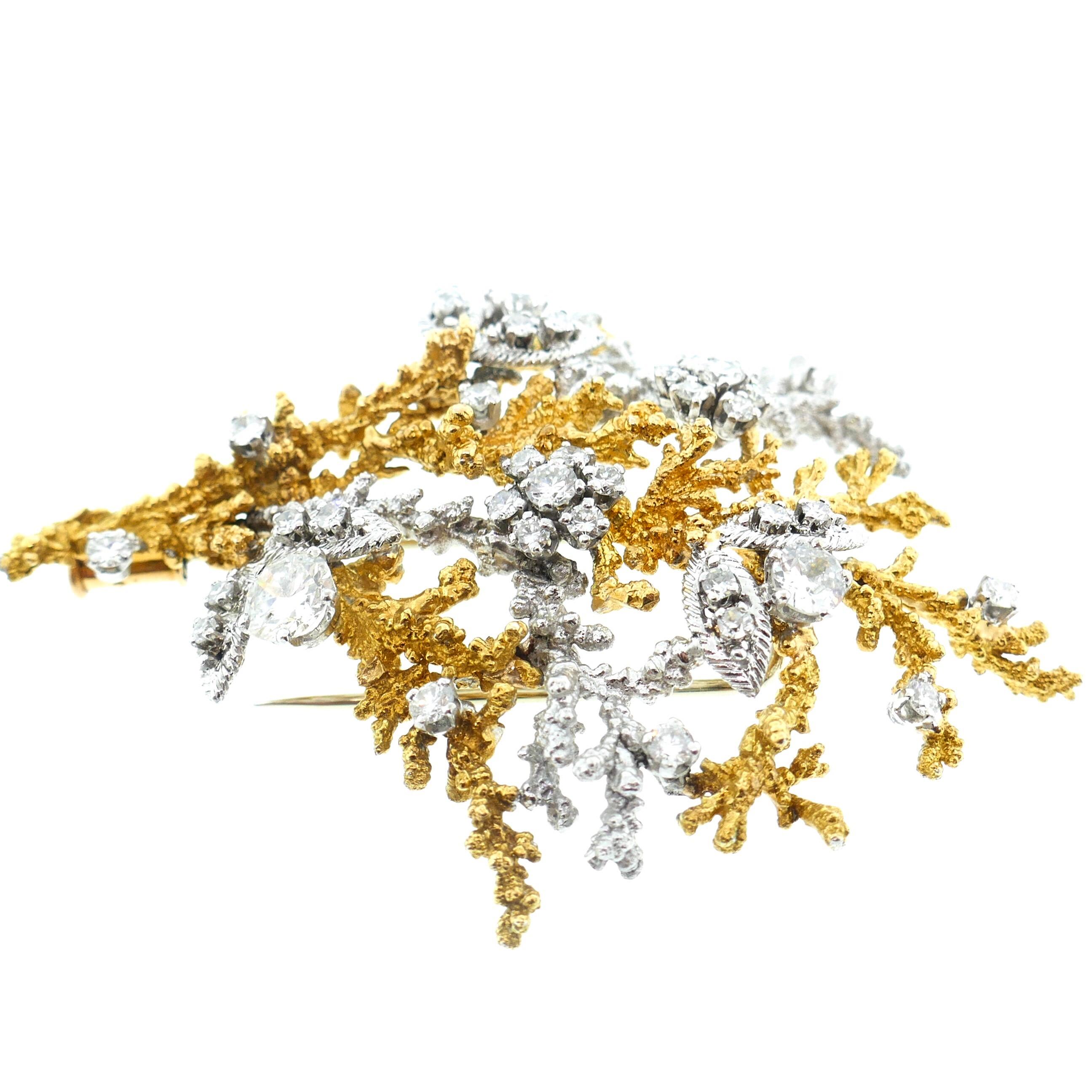Georges L'Enfant French Yellow and White Gold Diamond Tree of Life Brooch In Good Condition For Sale In Beverly Hills, CA
