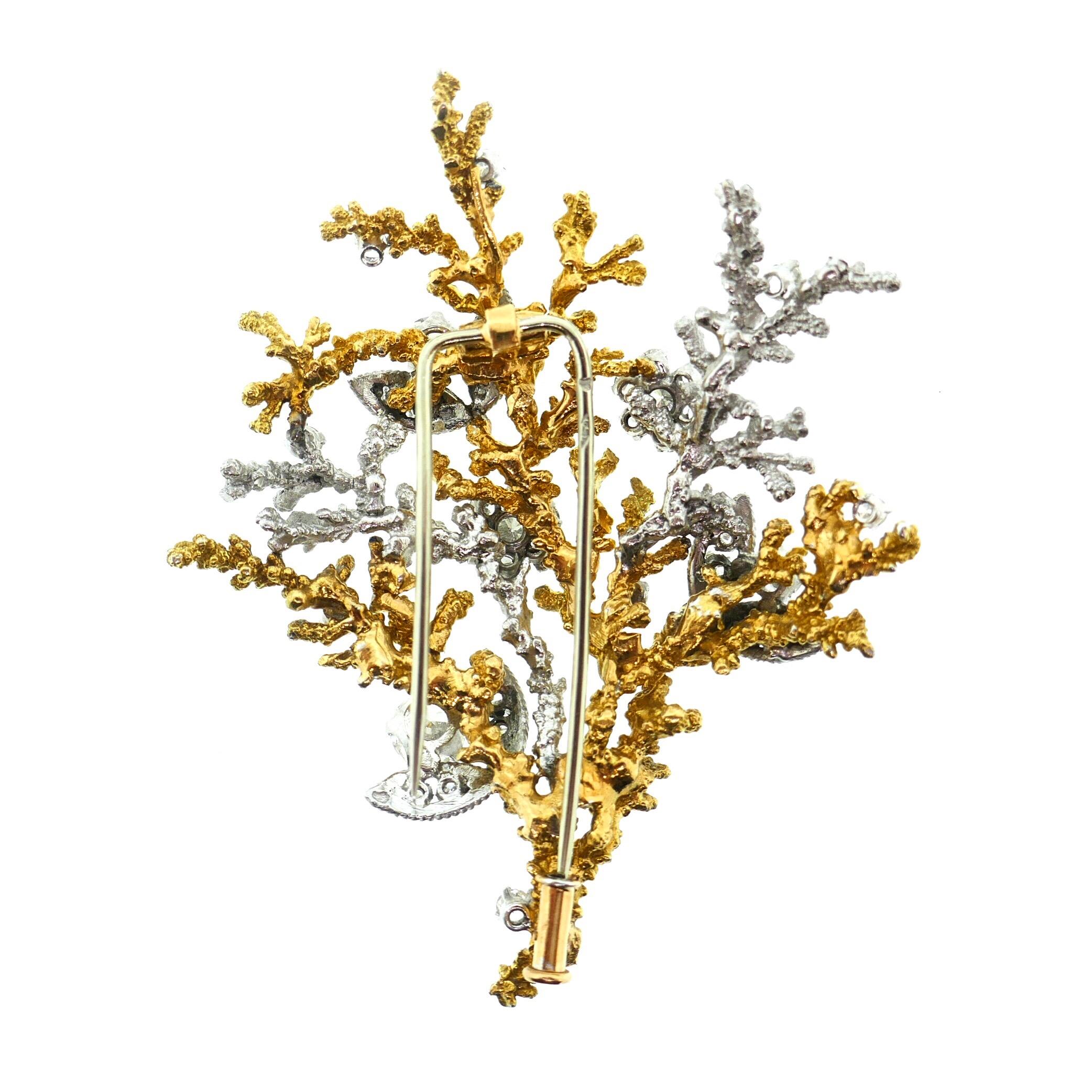 Georges L'Enfant French Yellow and White Gold Diamond Tree of Life Brooch For Sale 2