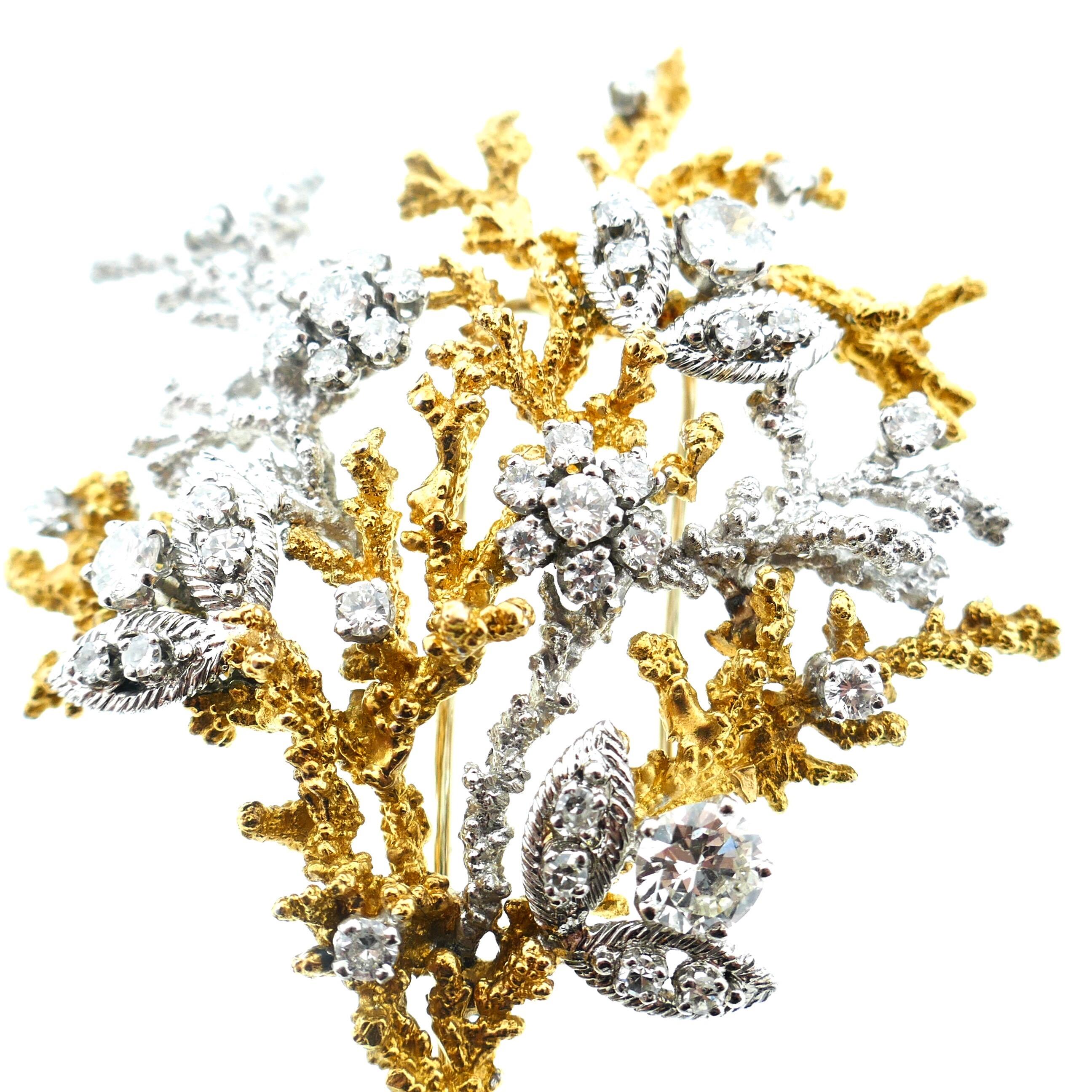 Georges L'Enfant French Yellow and White Gold Diamond Tree of Life Brooch For Sale 3
