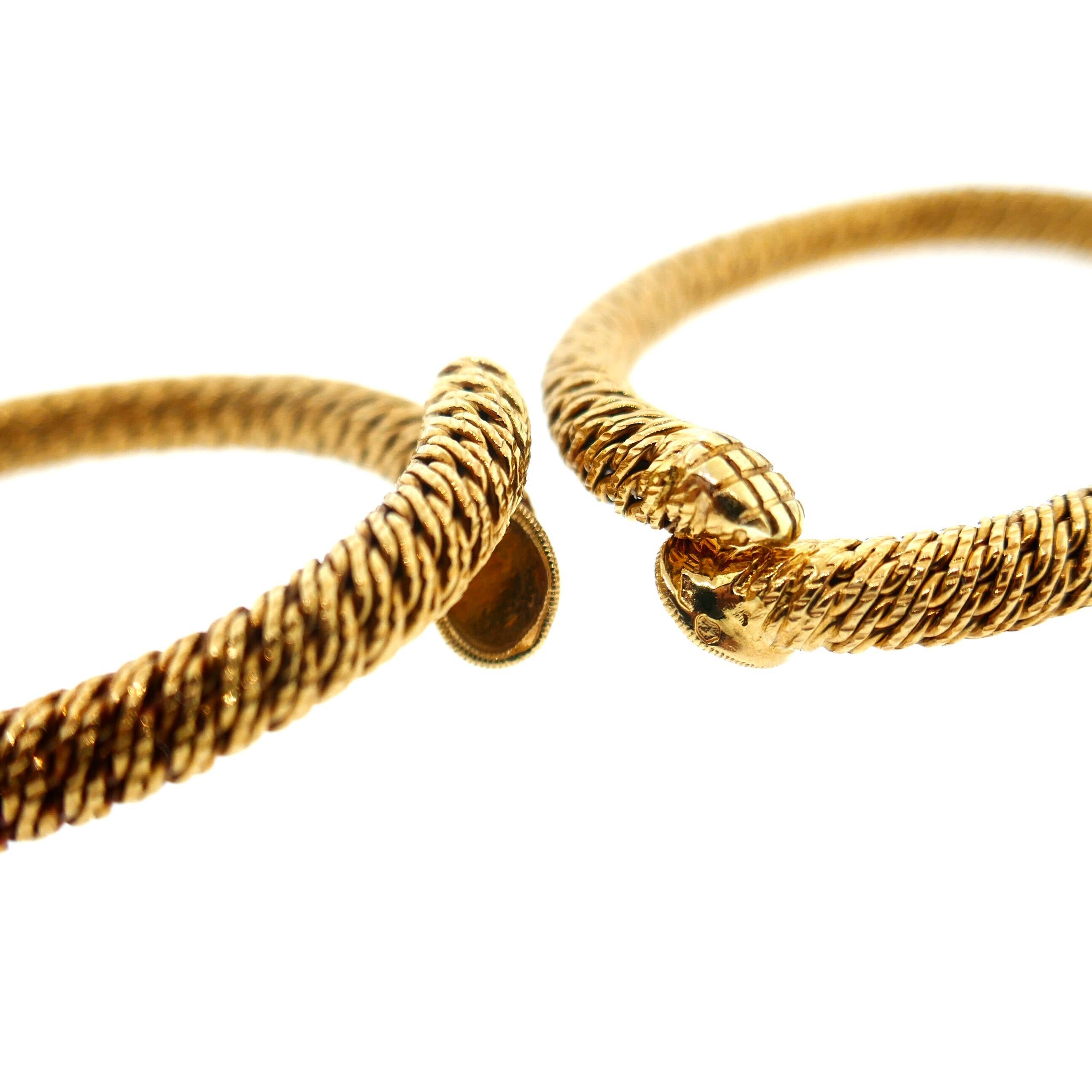 Georges L'Enfant French Yellow Gold Woven Textured Hoop Earrings 4