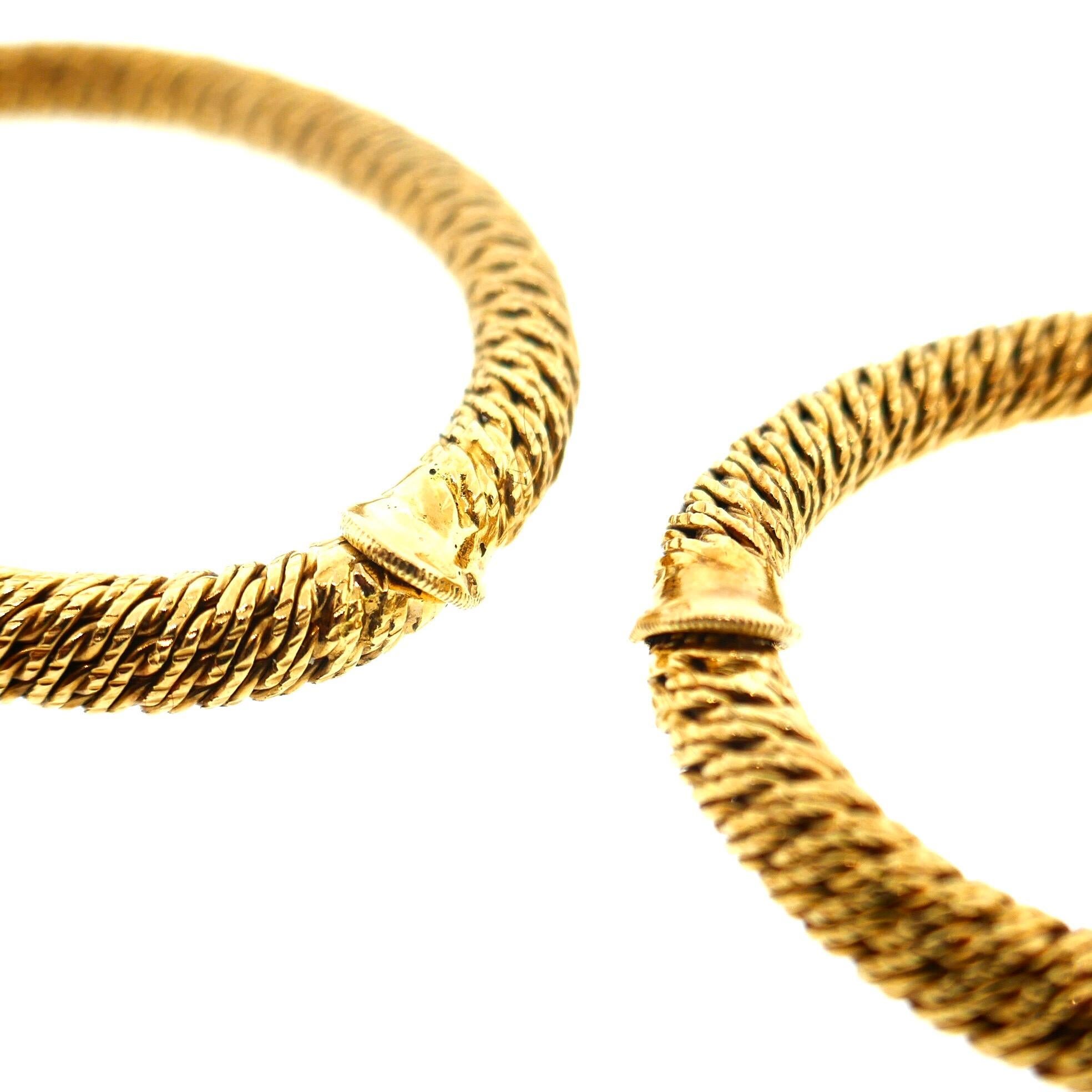 Georges L'Enfant French Yellow Gold Woven Textured Hoop Earrings 5