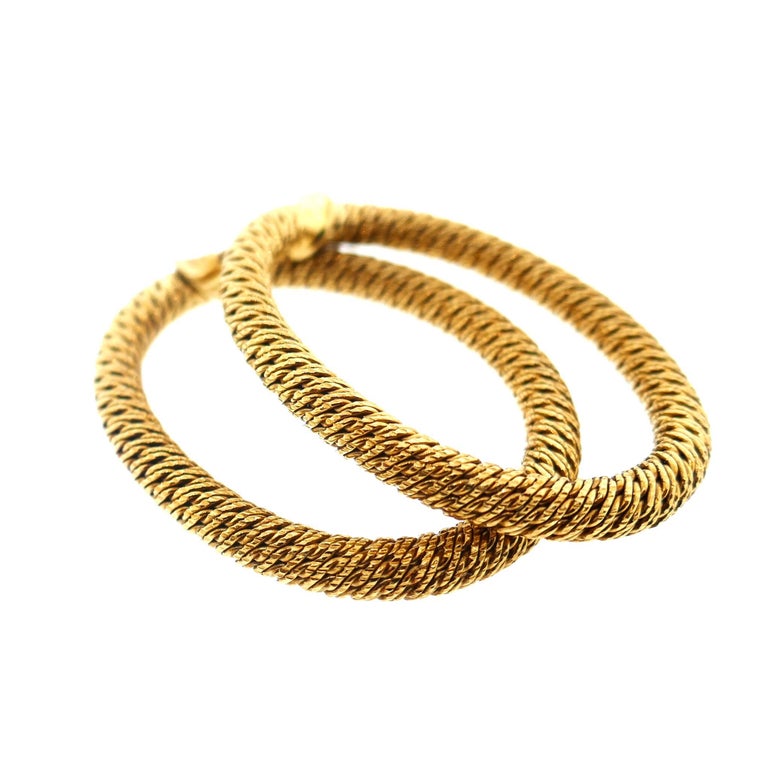 Georges L'Enfant French Yellow Gold Woven Textured Hoop Earrings at 1stDibs