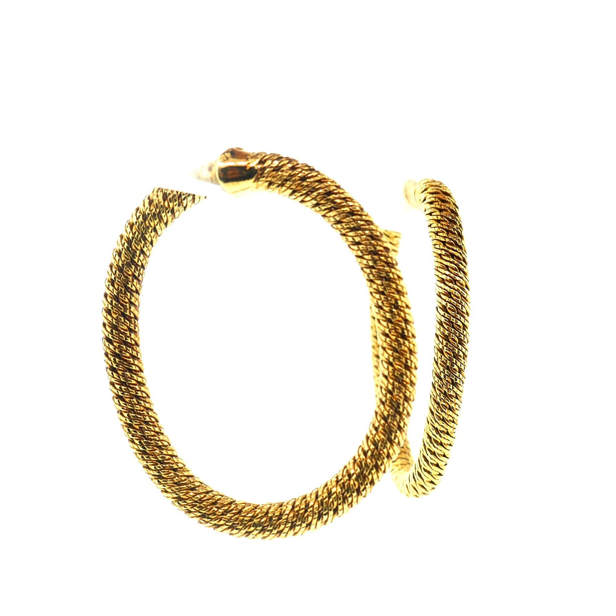 Women's Georges L'Enfant French Yellow Gold Woven Textured Hoop Earrings