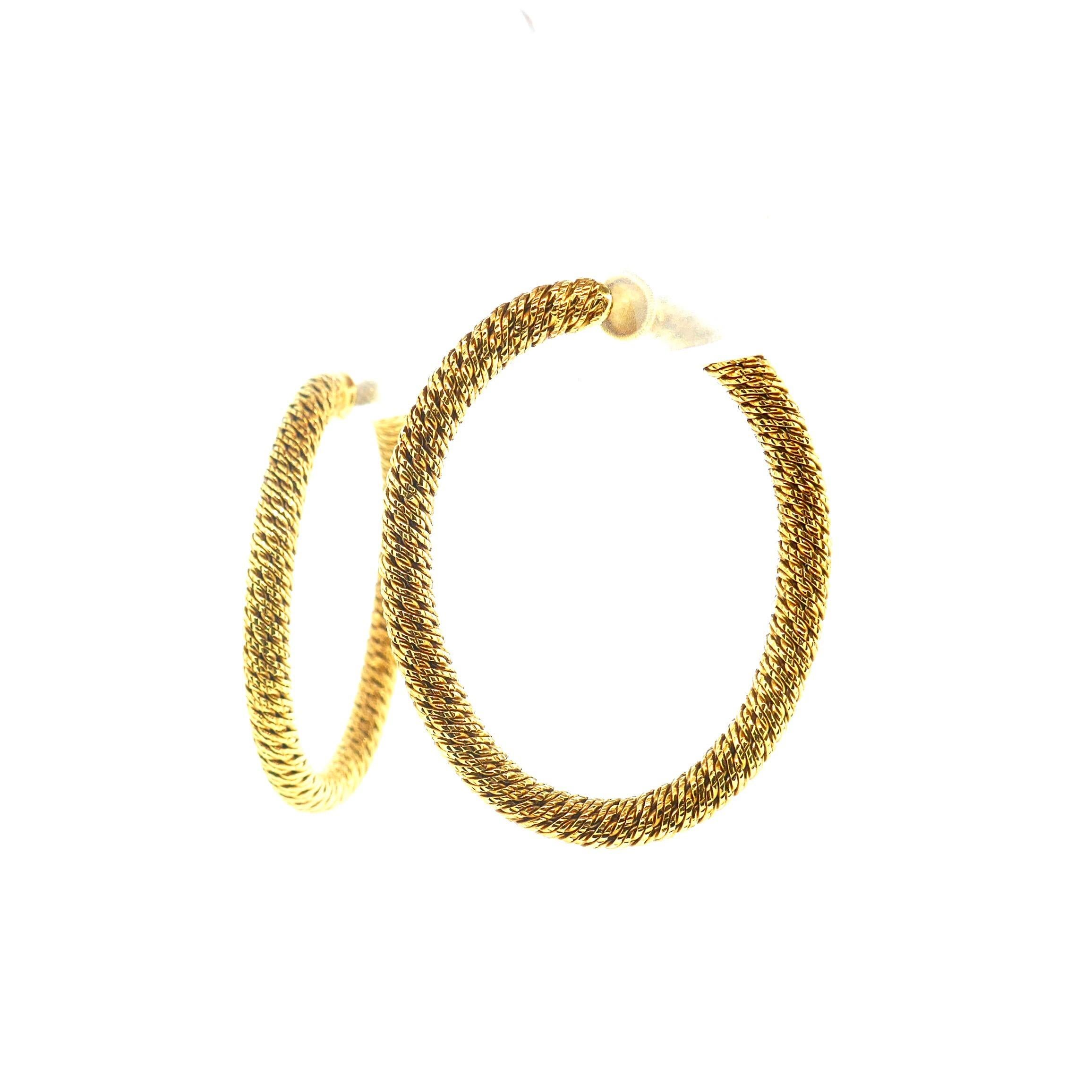 Georges L'Enfant French Yellow Gold Woven Textured Hoop Earrings 1
