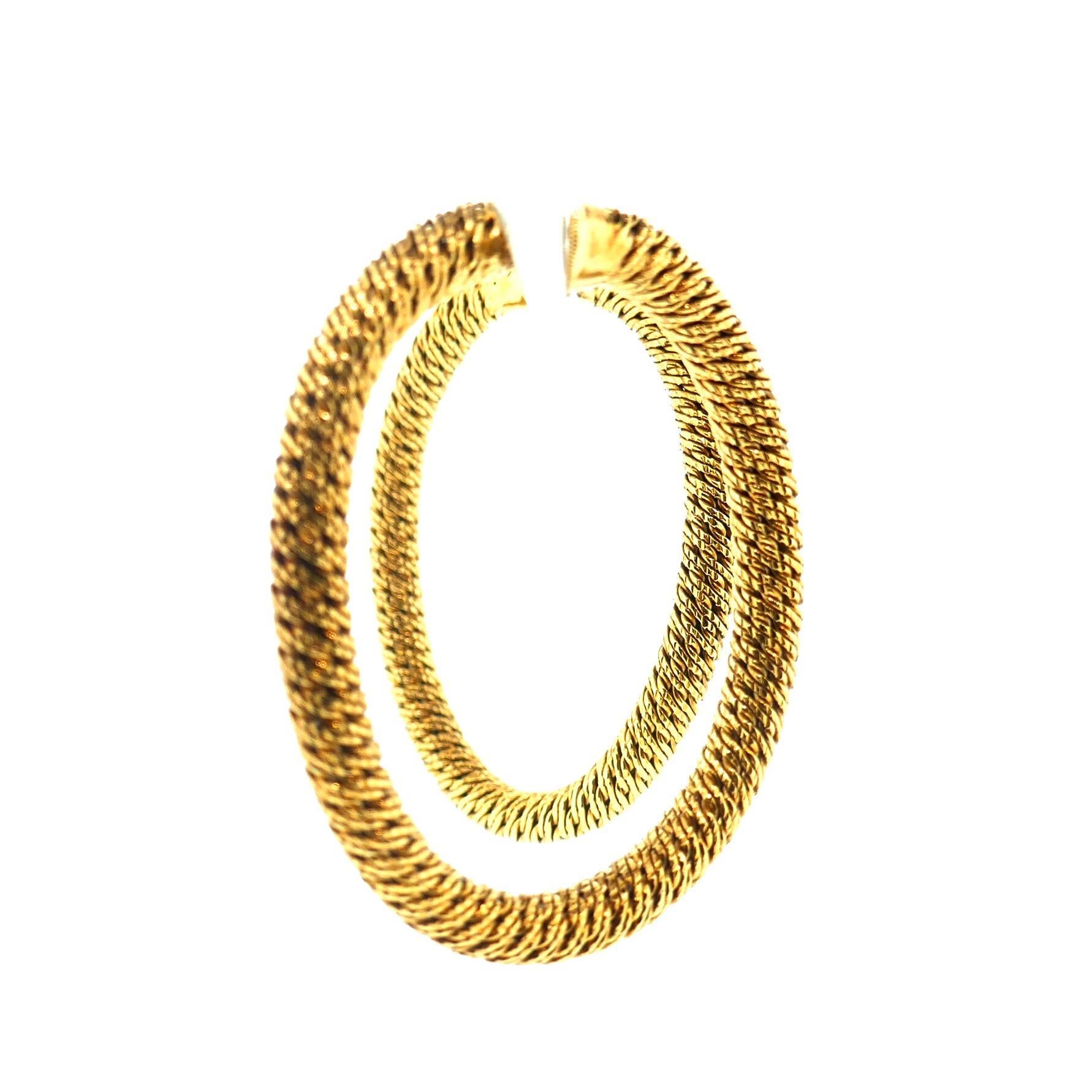 Georges L'Enfant French Yellow Gold Woven Textured Hoop Earrings 2