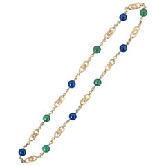 Georges Lenfant Gold Sautoir with Lapis and Zoisite Balls