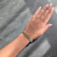 Georges L'Enfant Gubelin 1960 Ruby Turquoise 18K Gold Vintage Wheat Bracelet