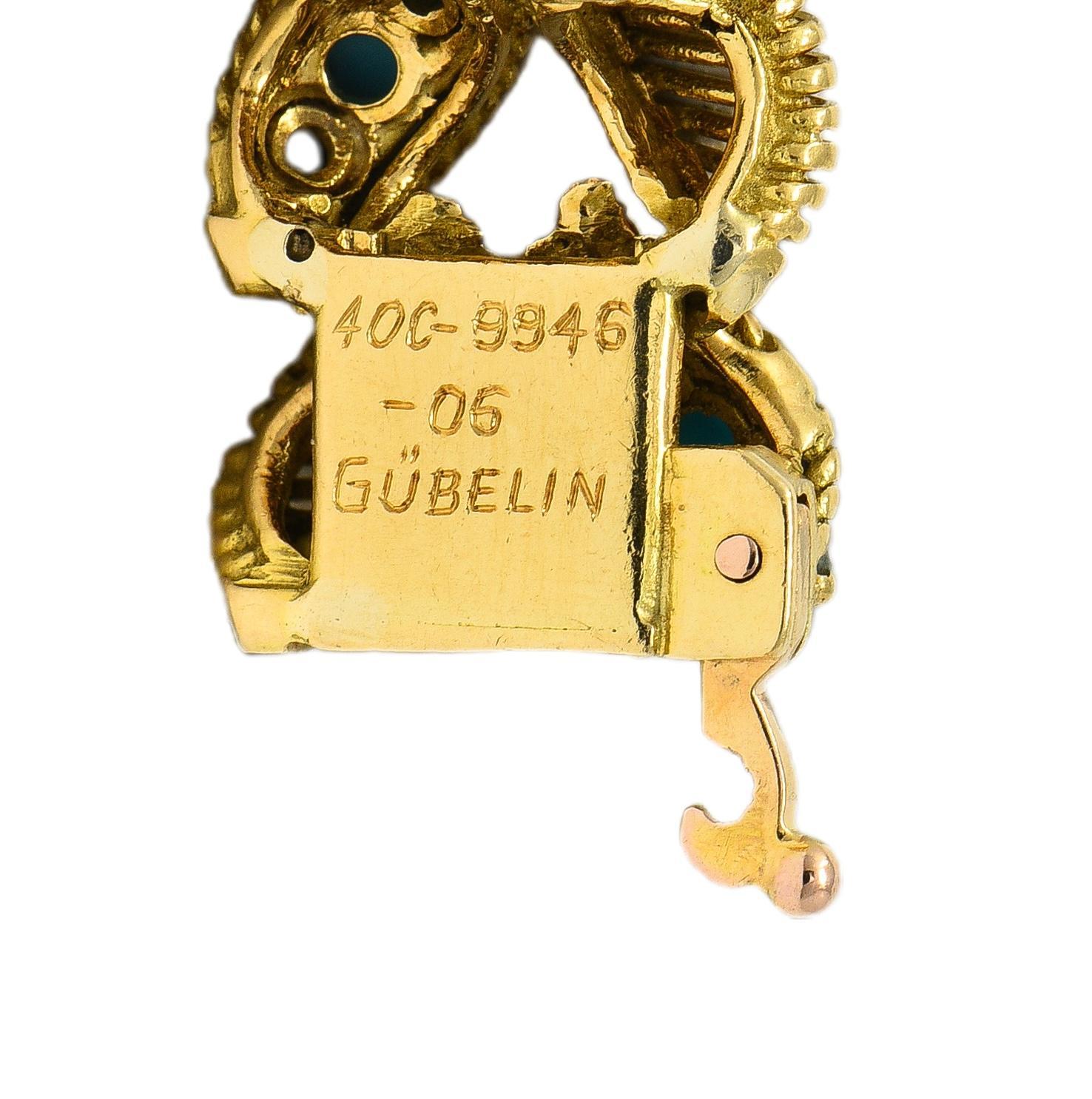 Georges L'Enfant Gubelin 1960 Ruby Turquoise 18K Gold Vintage Wheat Bracelet en venta 3